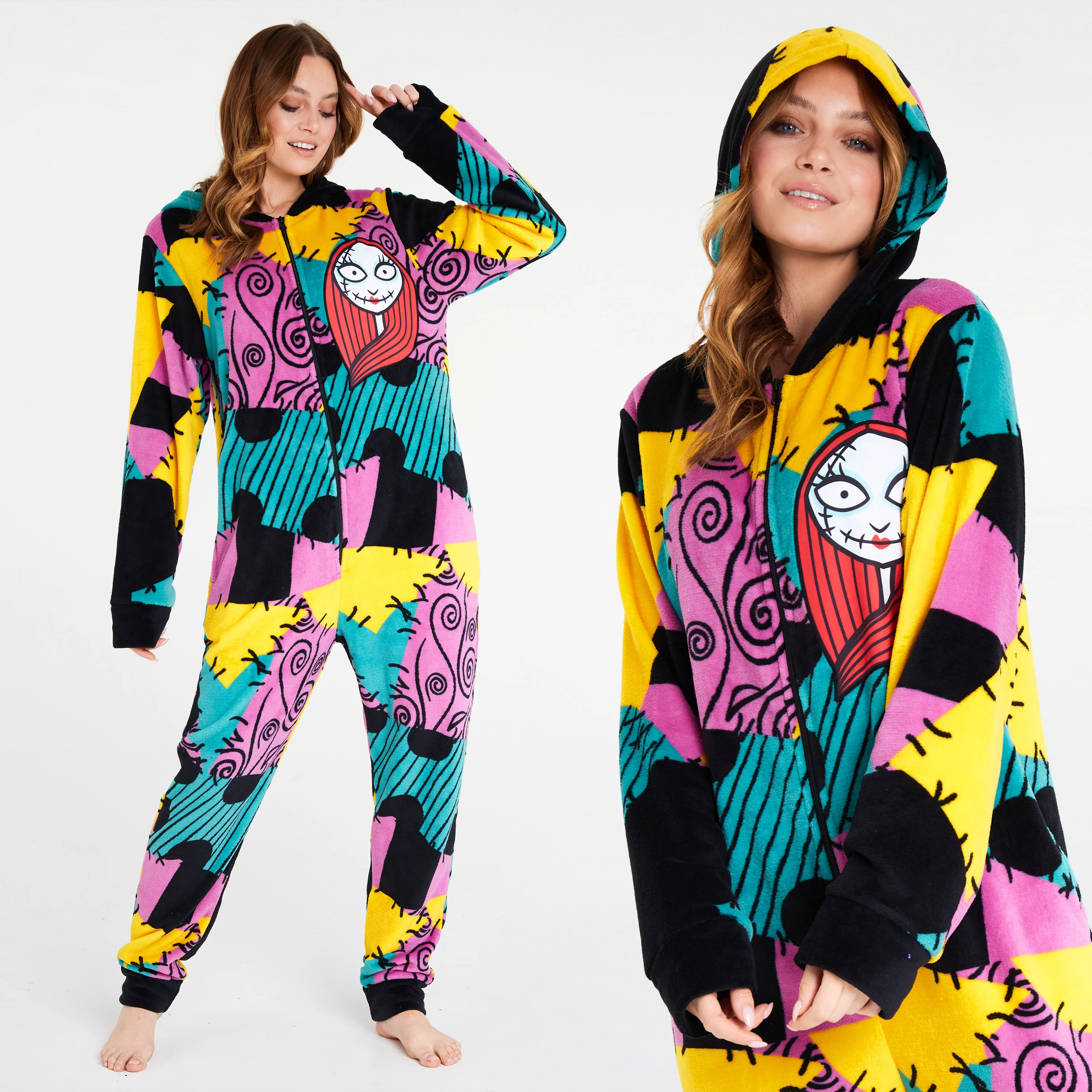 Disney The Nightmare Before Christmas Womens Fleece Onesie with Hood, Cosy Loungewear - Gifts for Her - Image 2