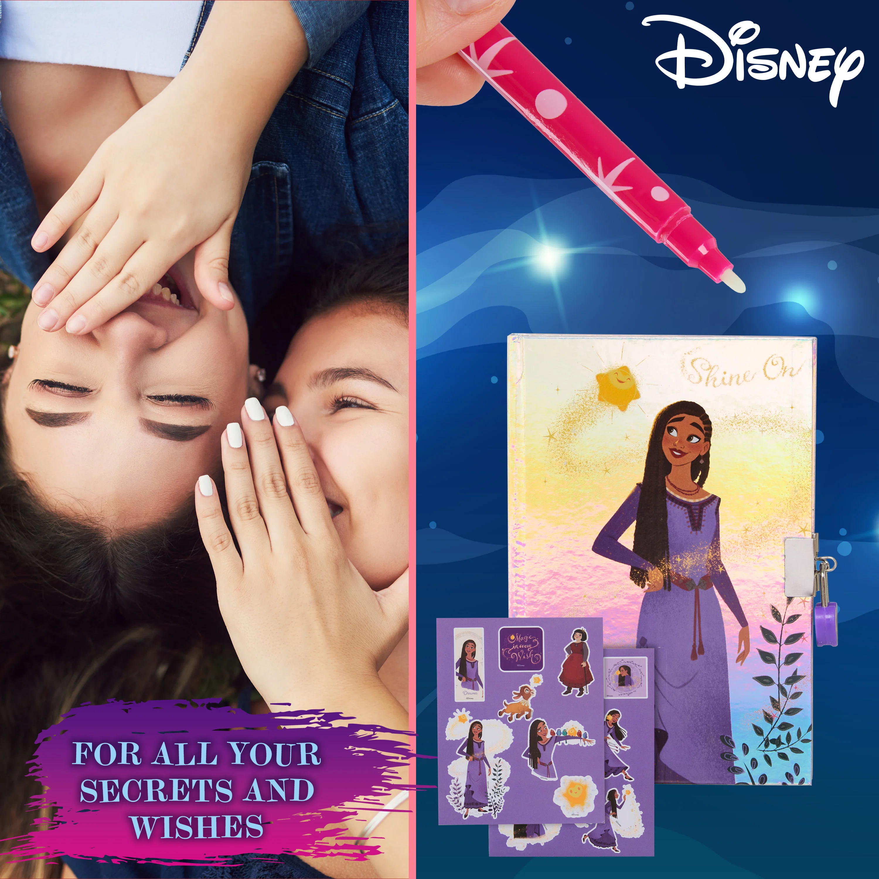 Disney Wish Diary for Girls -Girls Diary with Lock UV Invisible Ink Pen and Stickers Sheet - Image 5
