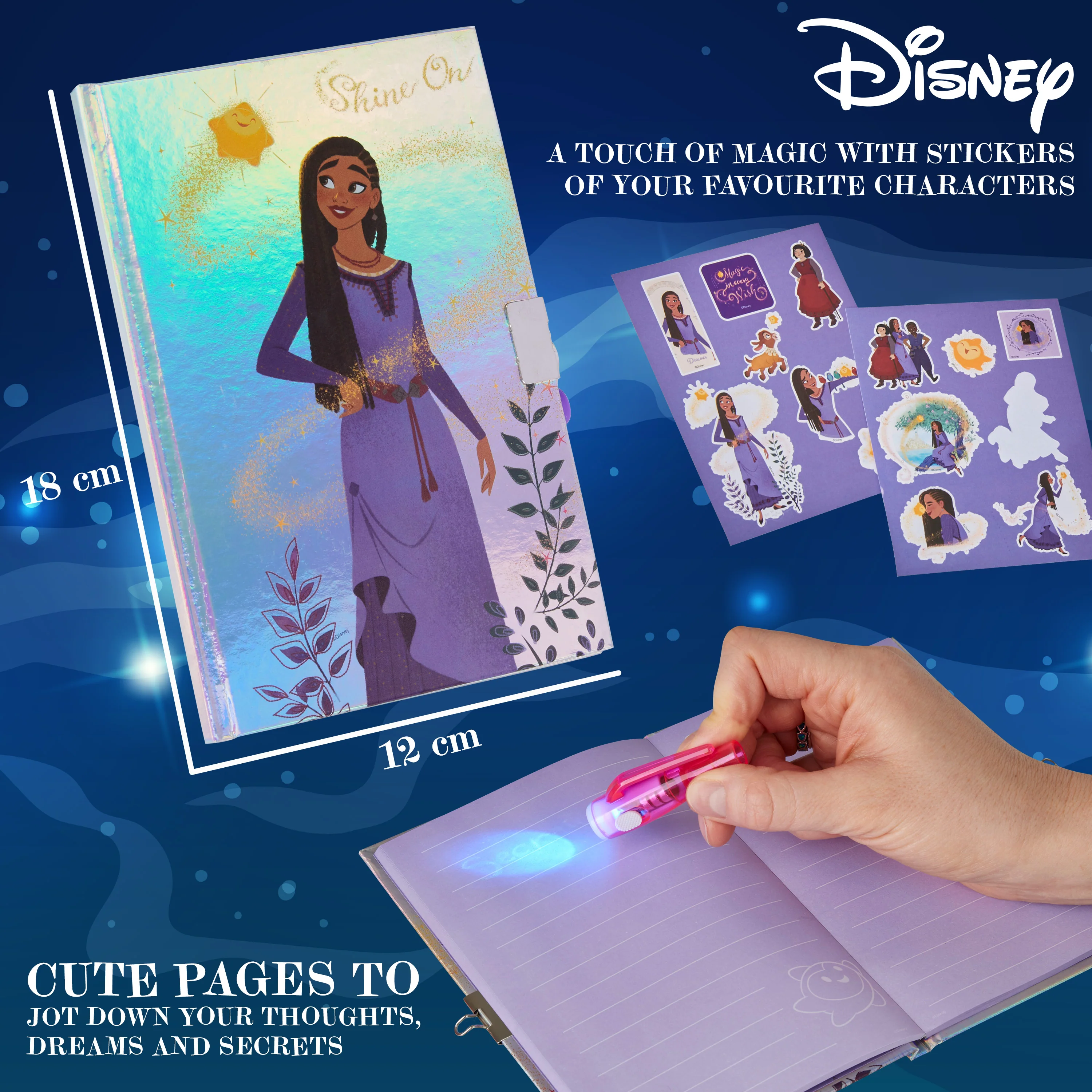 Disney Wish Diary for Girls -Girls Diary with Lock UV Invisible Ink Pen and Stickers Sheet - Image 6