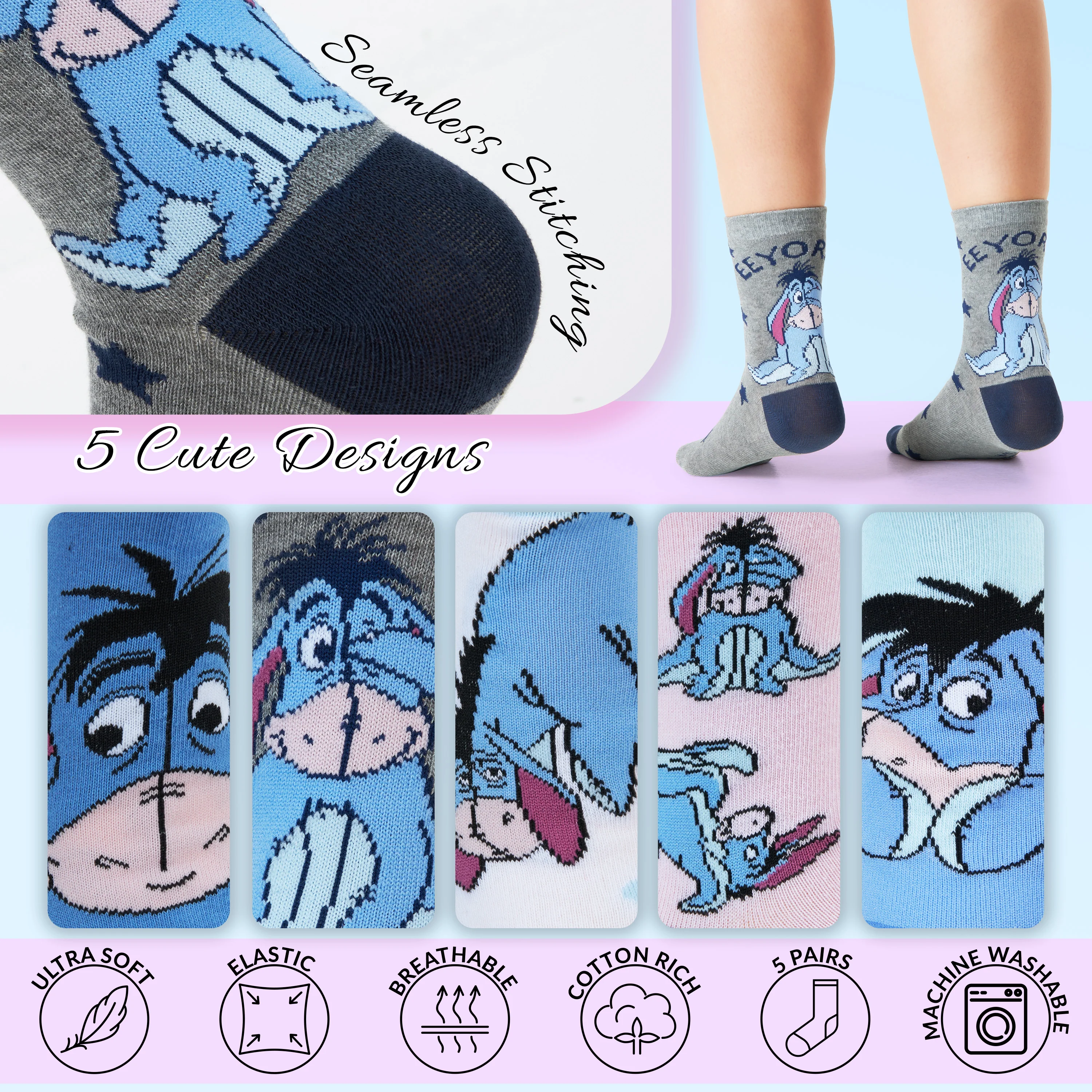 Disney Stitch Womens Calf Length Socks for Women Teenagers Soft Stretchy Socks Pack of 5 - Gifts for Women - Image 4