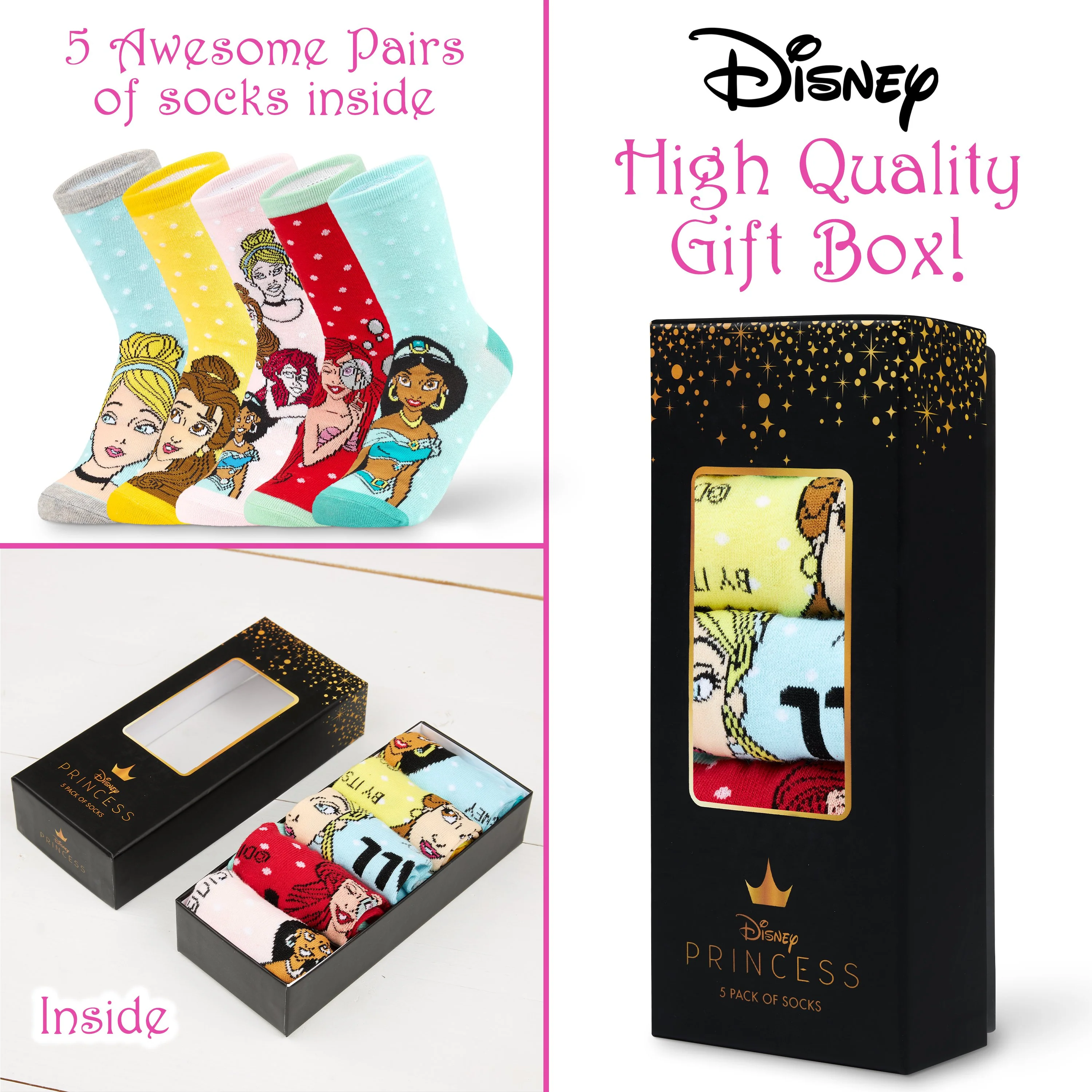 Disney Women Socks, 5 Pairs Ladies Socks Princess, Disney Princesses Gifts - Image 5