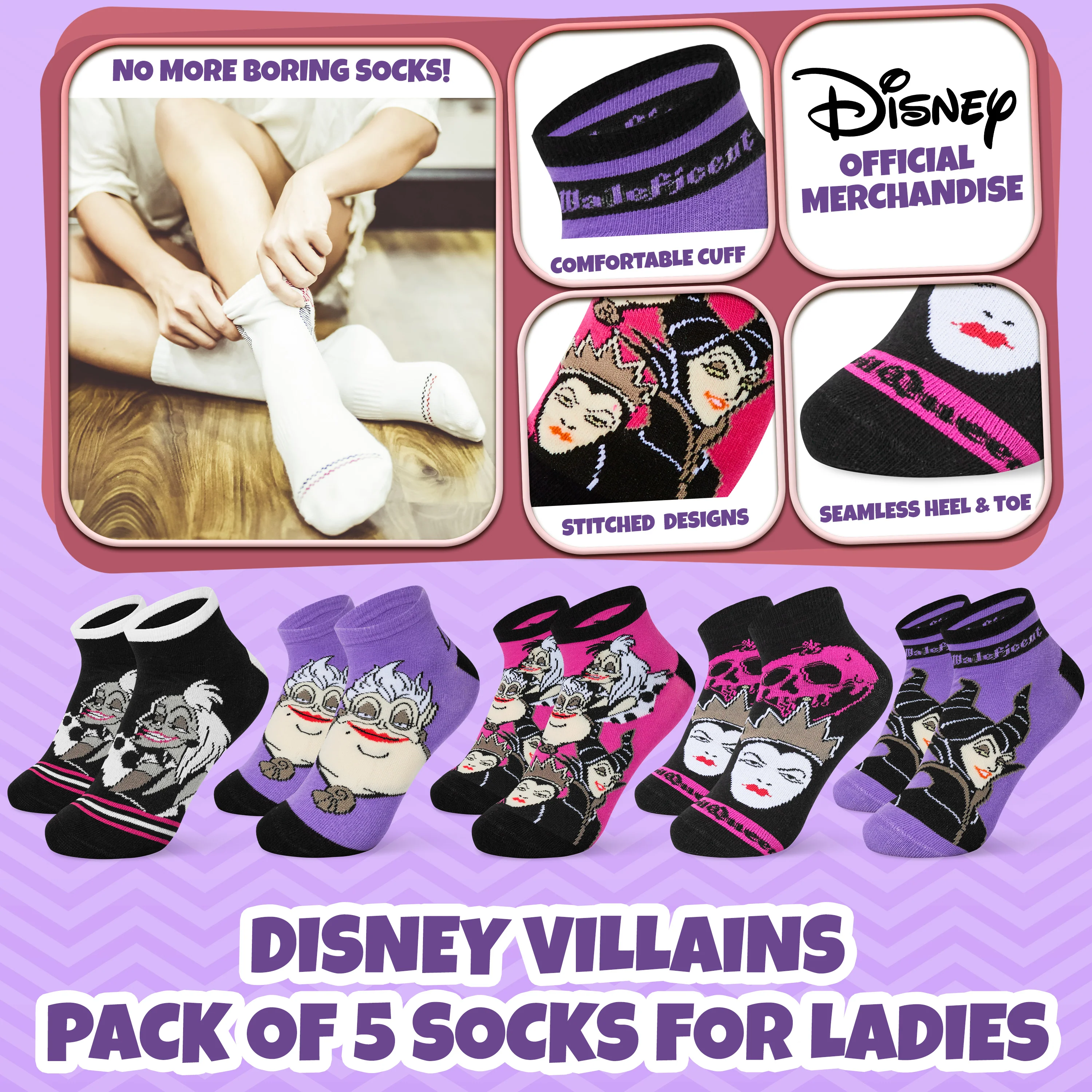 Disney Womens Ankle Socks, Soft and Breathable Socks Pack of 5 - Gifts for Her - Image 3