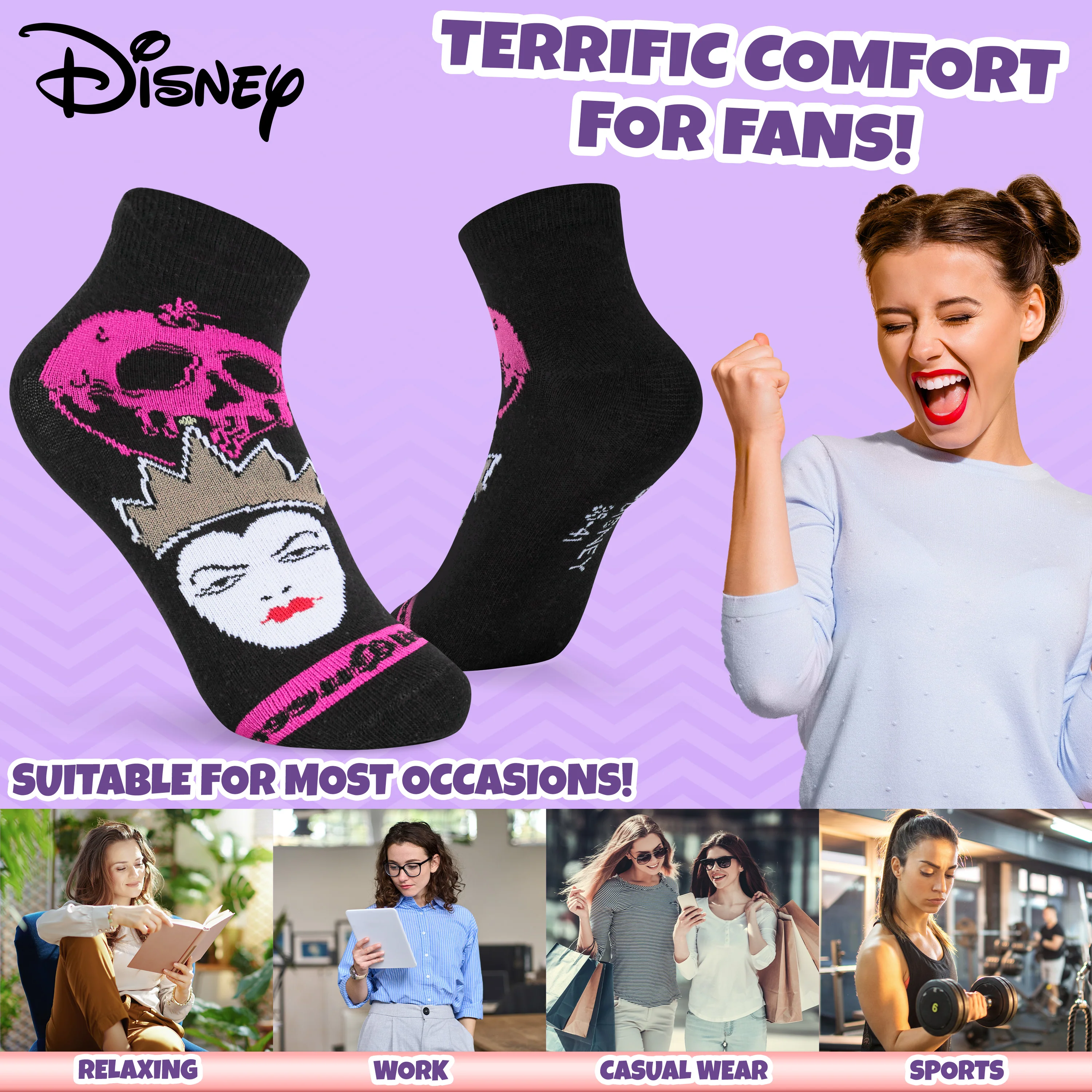 Disney Womens Ankle Socks, Soft and Breathable Socks Pack of 5 - Gifts for Her - Image 4