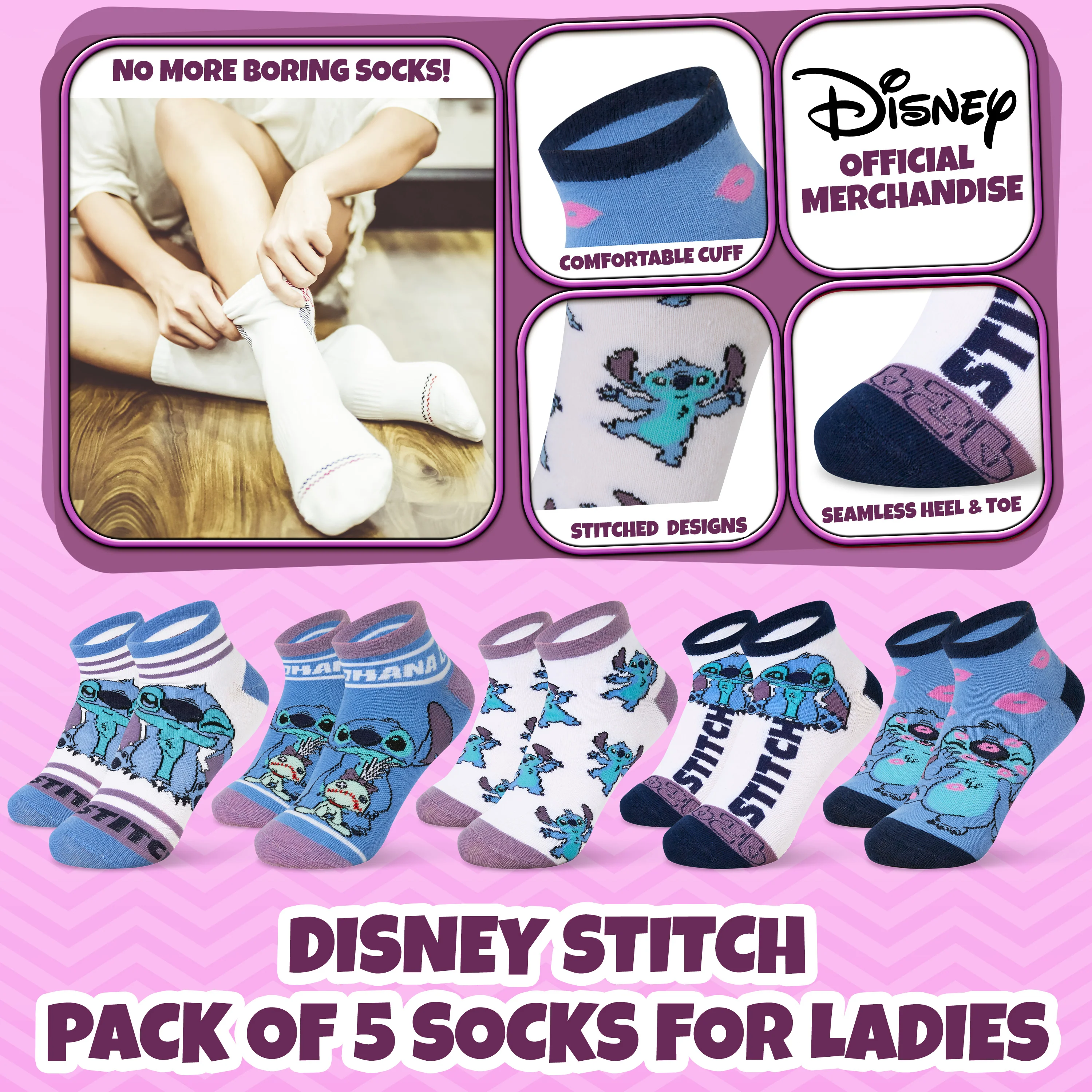 Disney Womens Ankle Socks, Soft and Breathable Socks Pack of 5 - Gifts for Her - Image 3