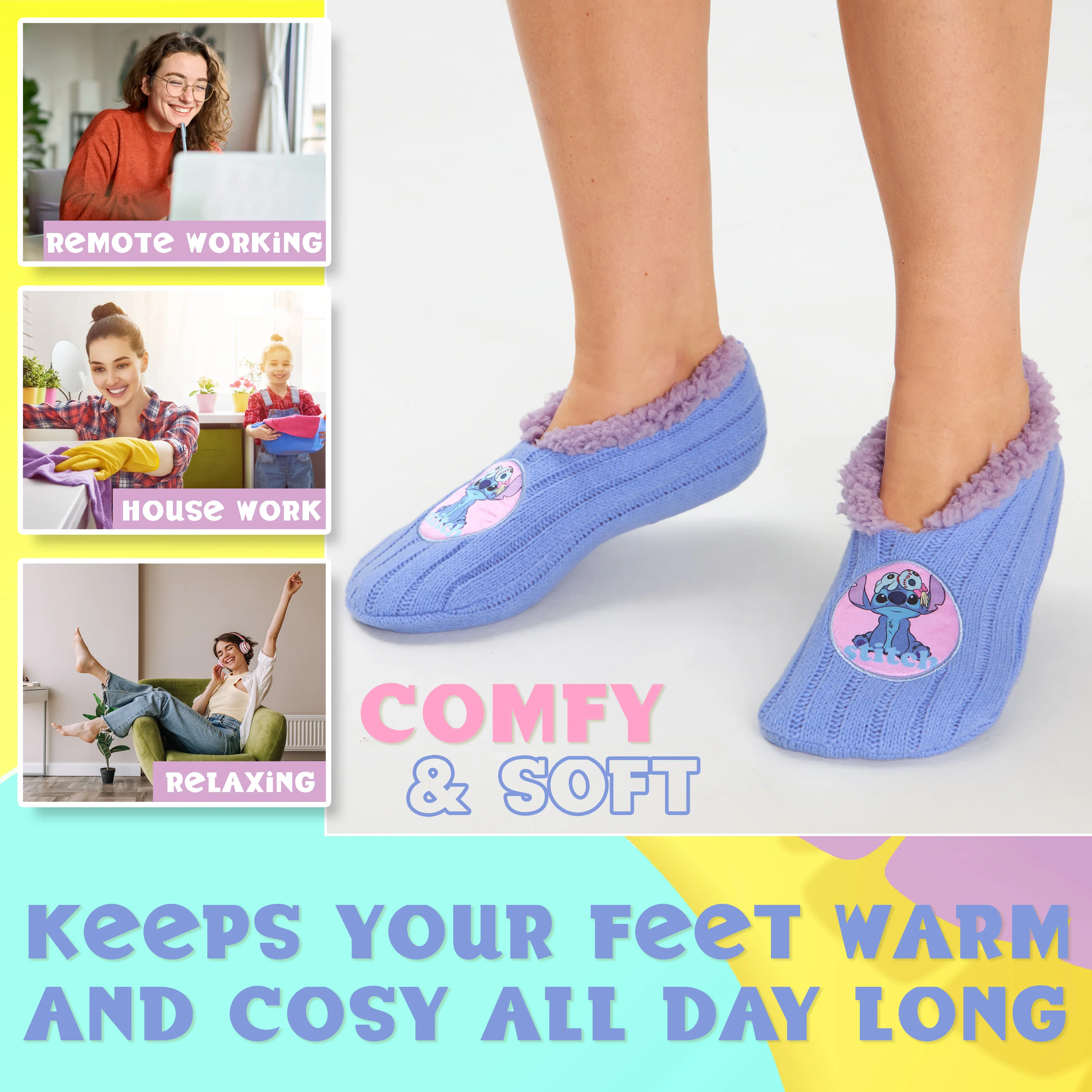 Disney Womens Ballerina Slippers with Sherpa Lining, Knitted Non-Slip House Shoes - Image 3