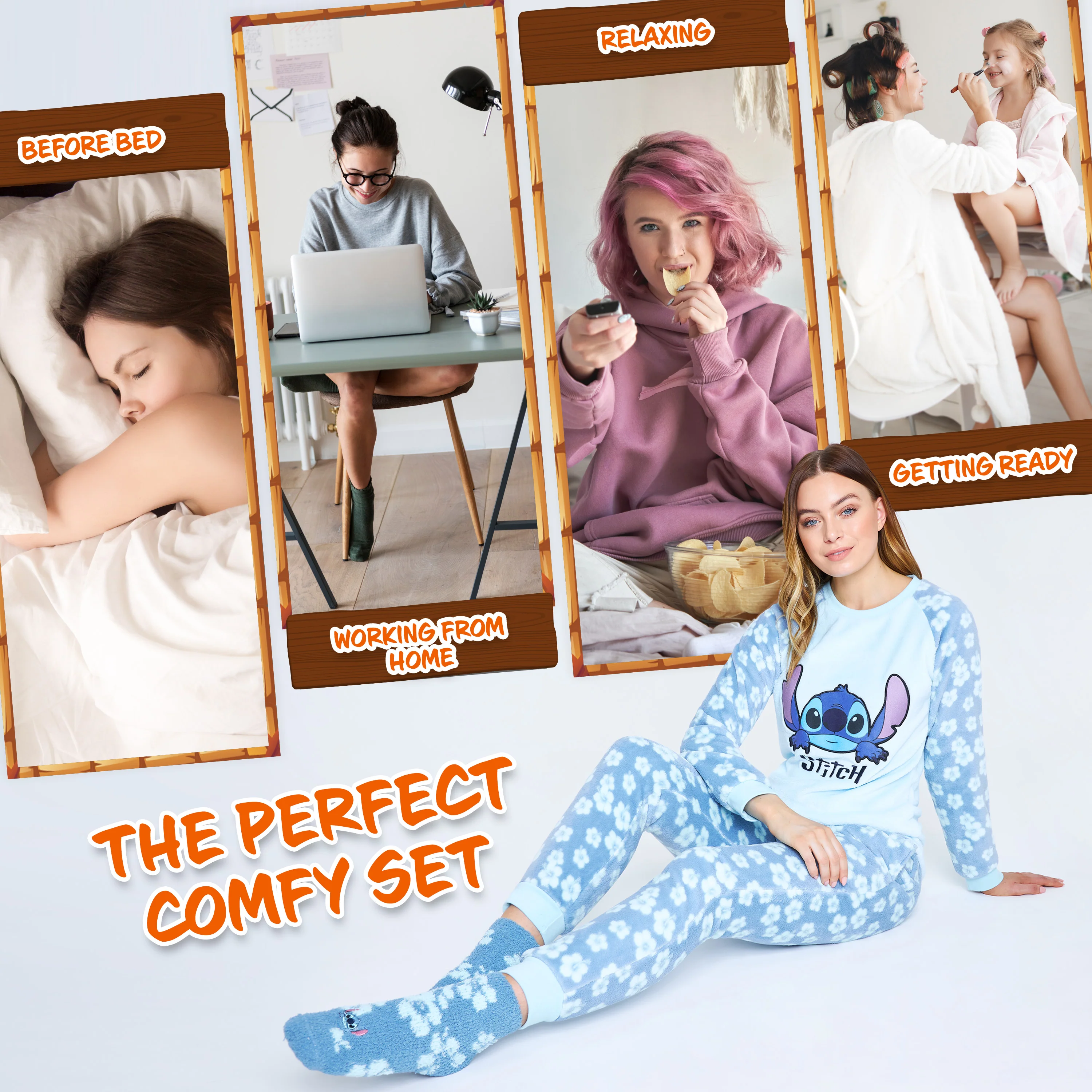 Disney Womens Pyjamas, Fleece Loungewear and Fluffy Socks Stitch Gift Set - Image 5