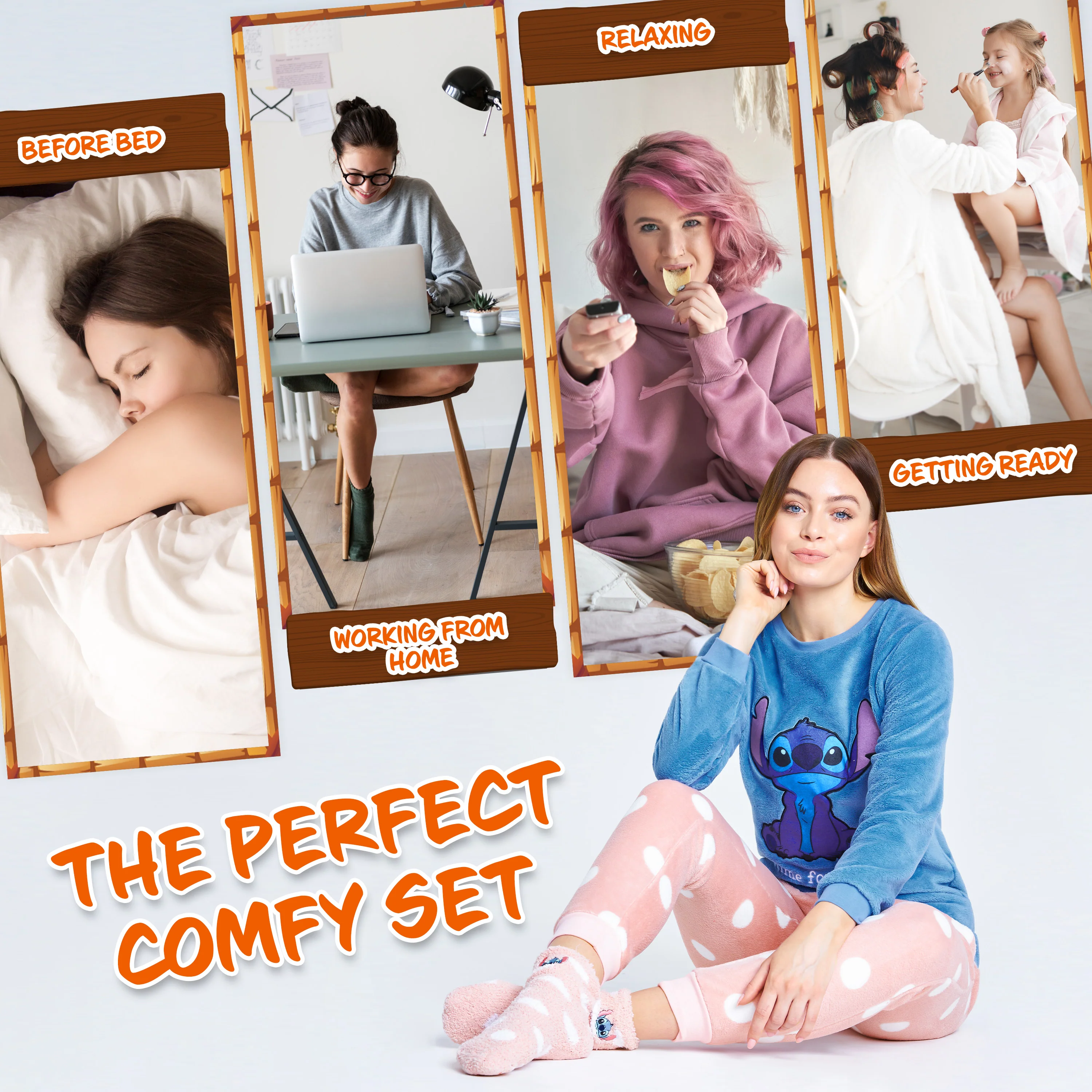 Disney Womens Pyjamas, Fleece Loungewear and Fluffy Socks Stitch Gift Set - Image 5