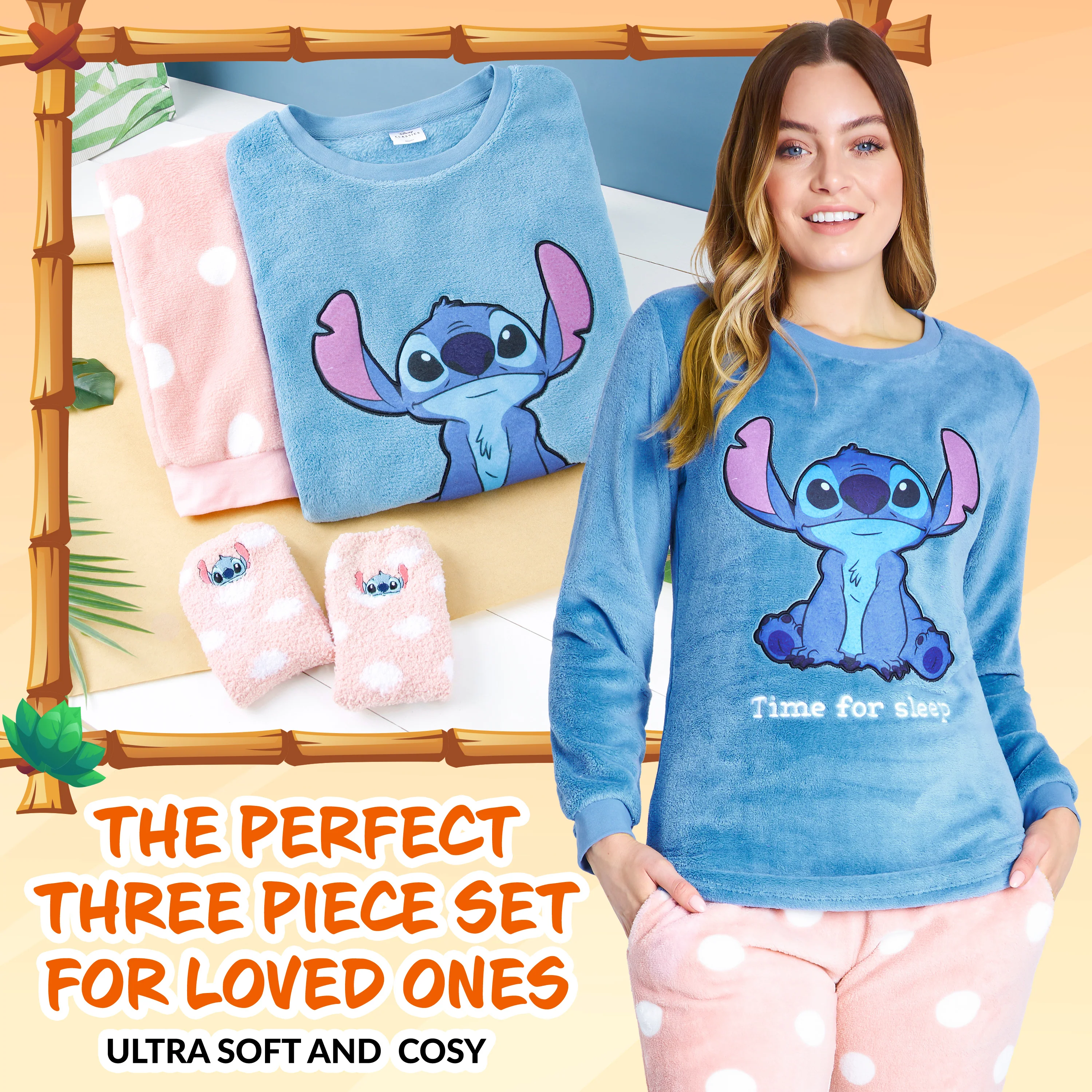Disney Womens Pyjamas, Fleece Loungewear and Fluffy Socks Stitch Gift Set - Image 2
