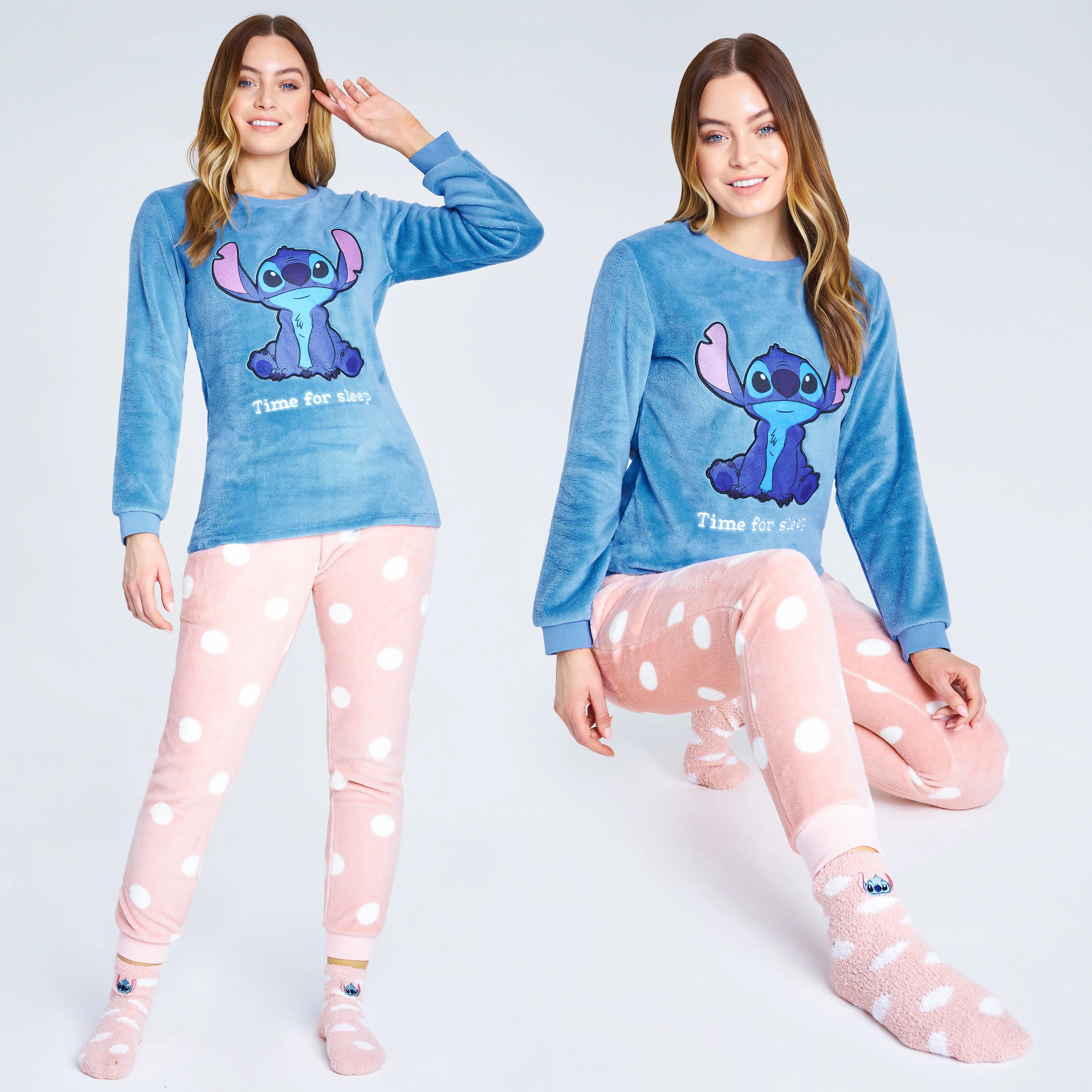 Disney Womens Pyjamas, Fleece Loungewear and Fluffy Socks Stitch Gift Set - Image 3