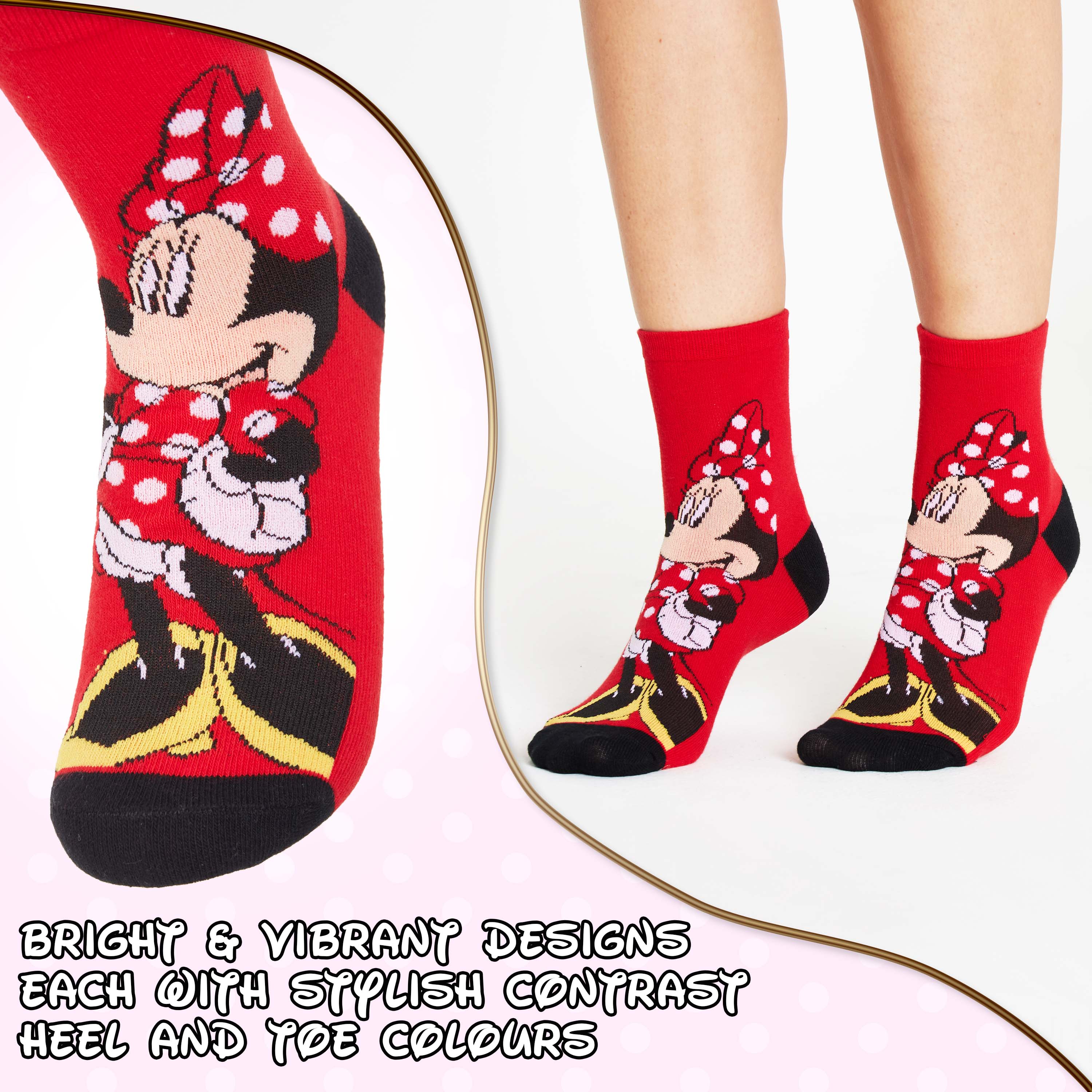 Disney Womens Socks, Red&Grey 5 Pairs Minnie & Mickey Ladies Socks - Image 5