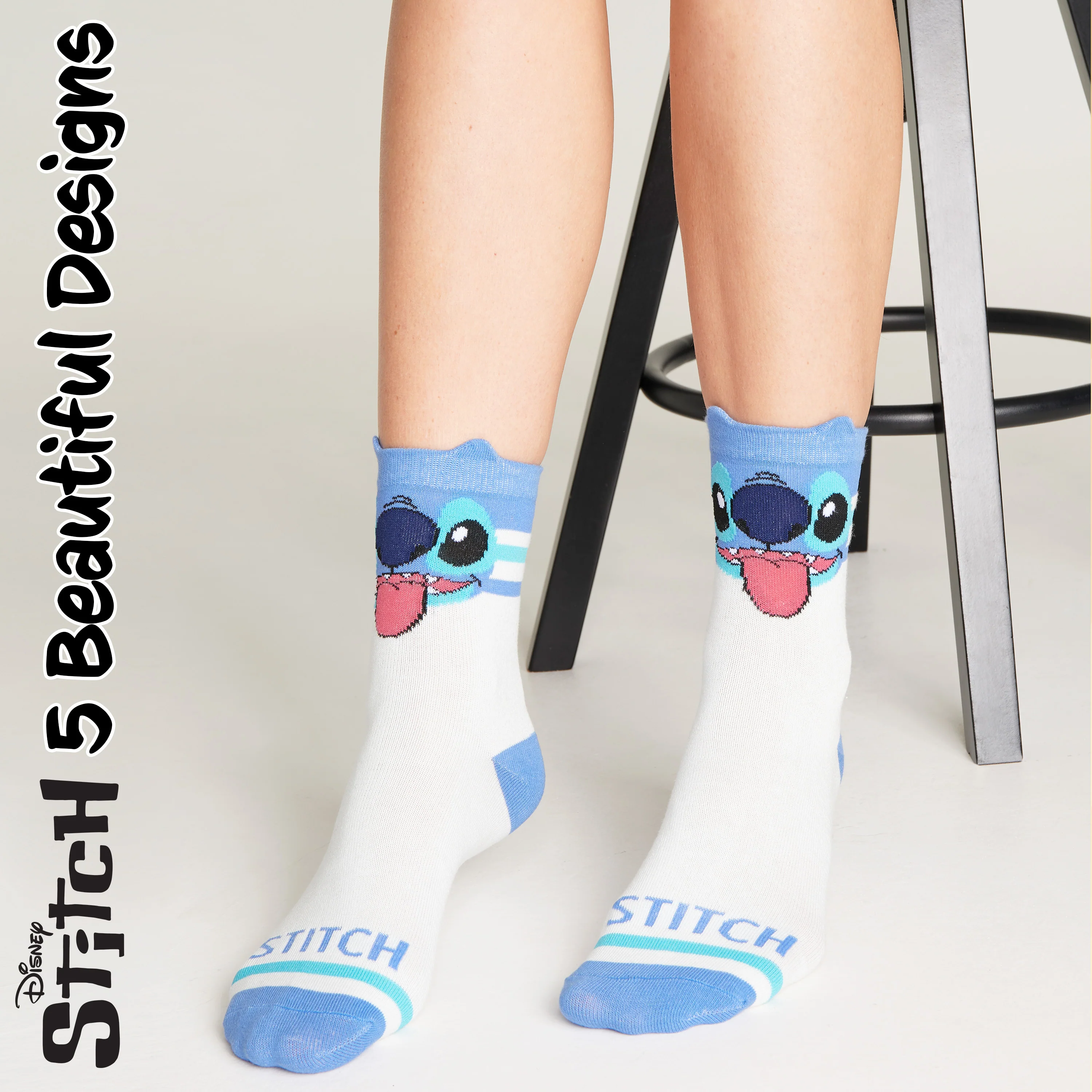 Disney Womens Socks, Stitch 5 Pack Crew Socks, Stitch Gifts (Pink/Blue) - Image 7