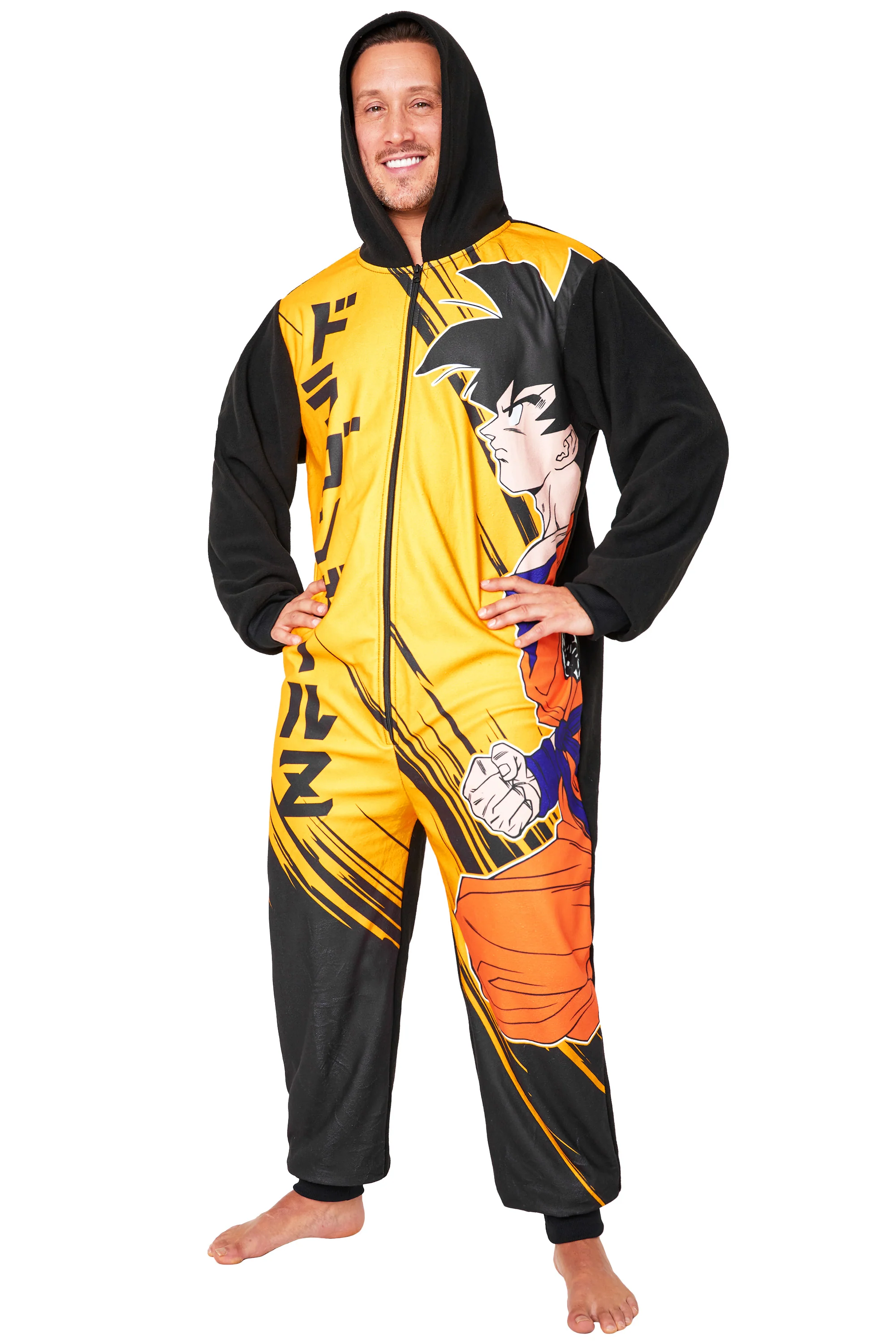 Dragon Ball Z Mens Fleece Onesie with Hood, Comfy Loungewear - Anime Gifts for Him