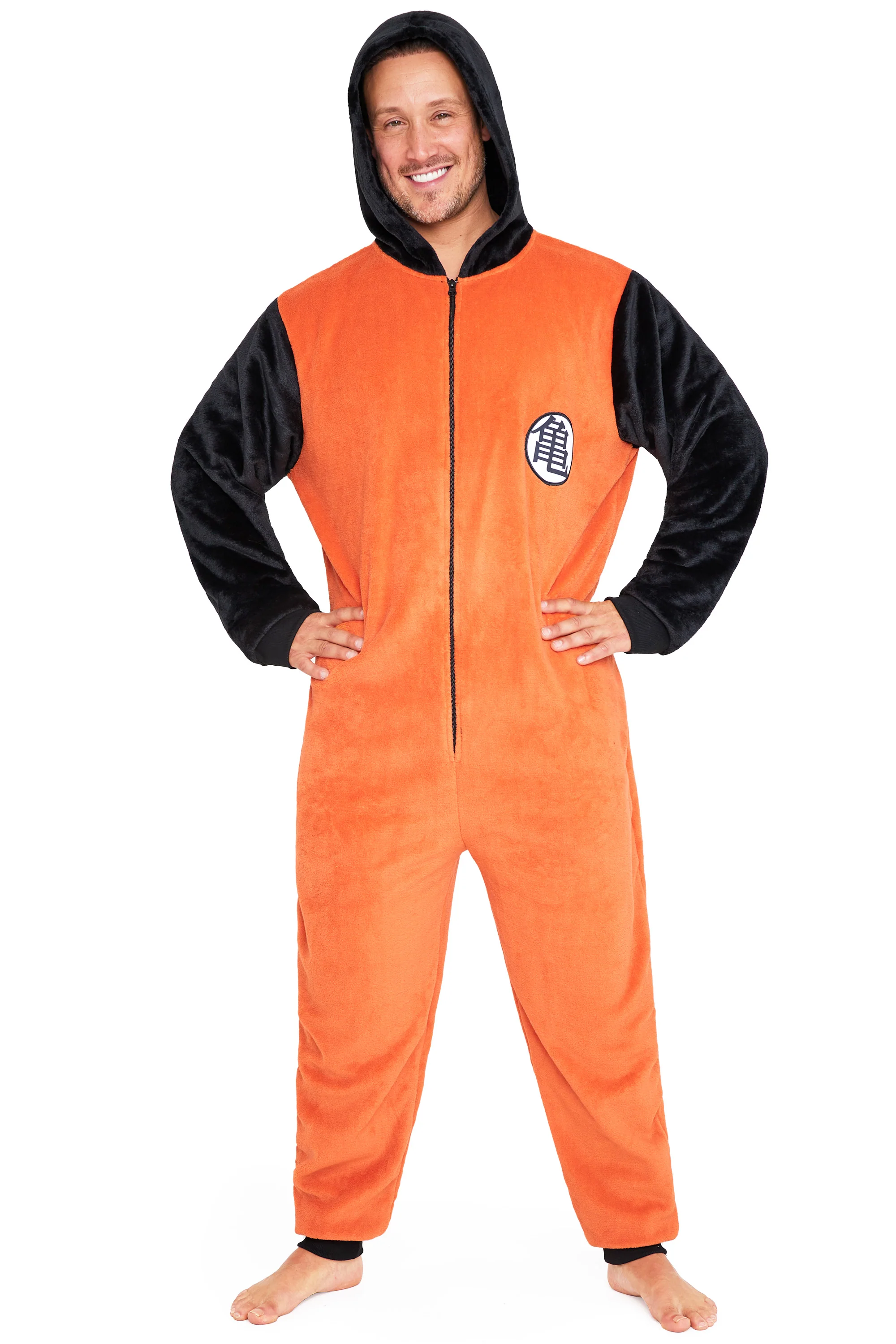 Dragon Ball Z Mens Fleece Onesie with Hood, Comfy Loungewear - Anime Gifts for Him