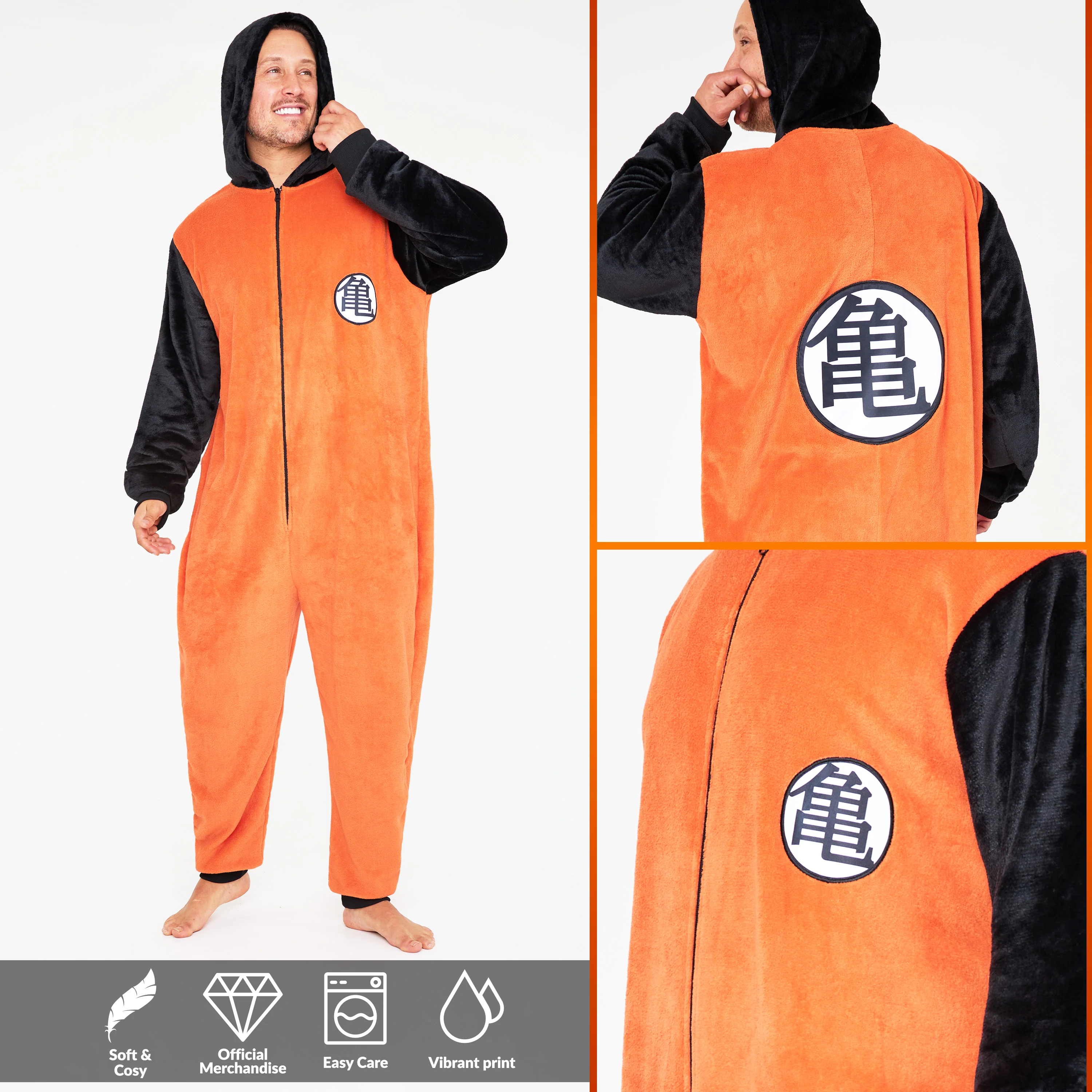 Dragon Ball Z Mens Fleece Onesie with Hood, Comfy Loungewear - Anime Gifts for Him - Image 3
