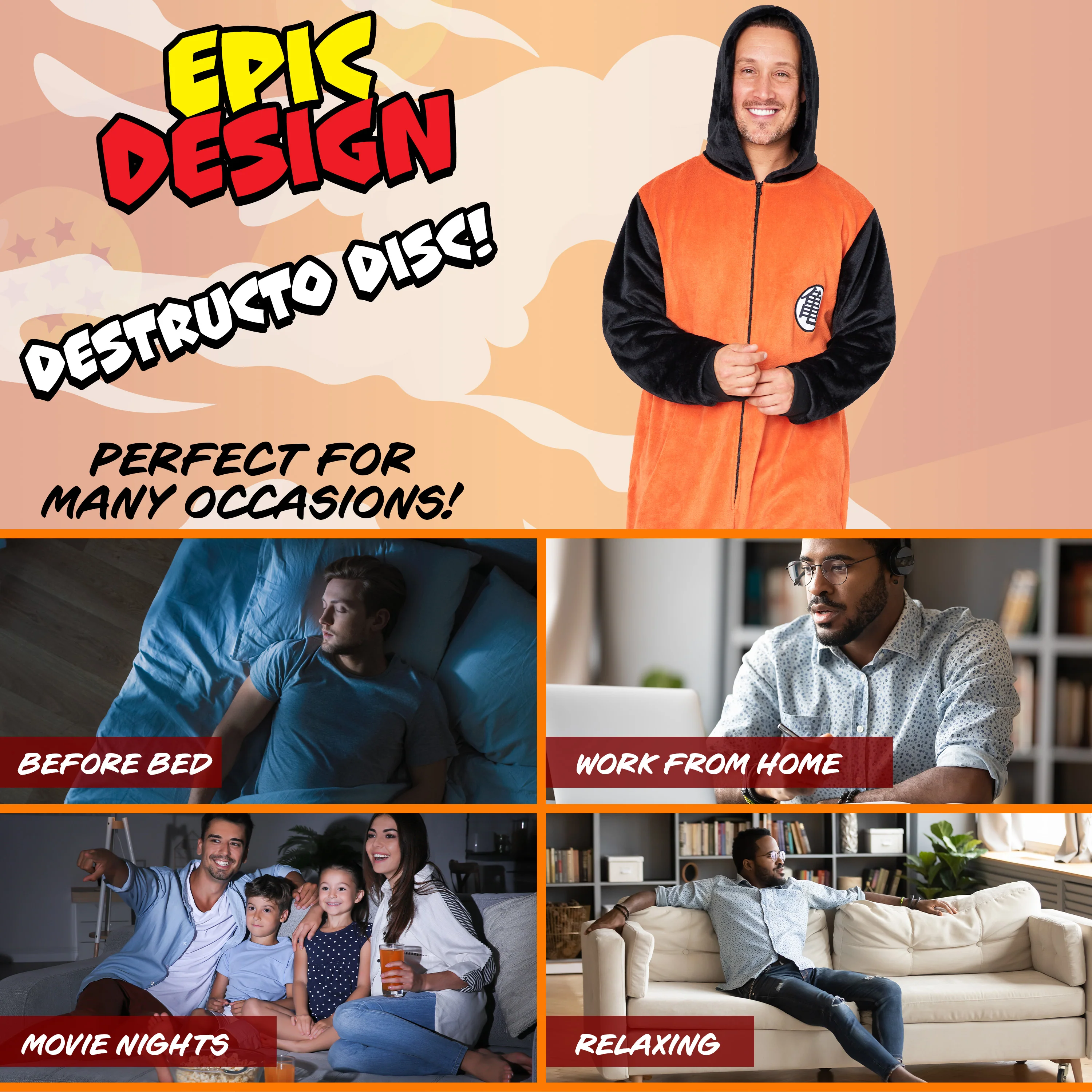 Dragon Ball Z Mens Fleece Onesie with Hood, Comfy Loungewear - Anime Gifts for Him - Image 4