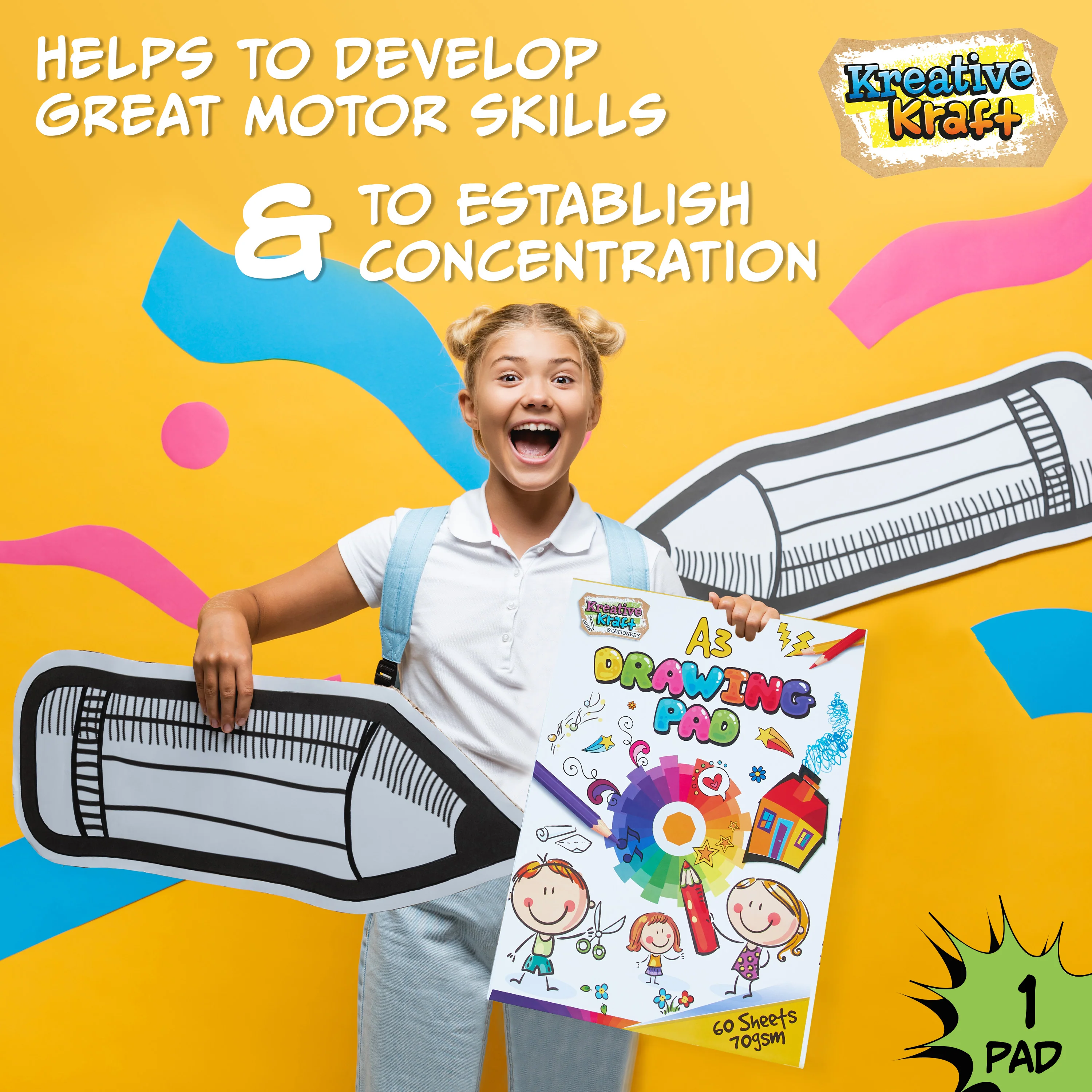 Drawing Pad for Kids, A3 70gsm Sketchbook - Pack of 1 - Image 6
