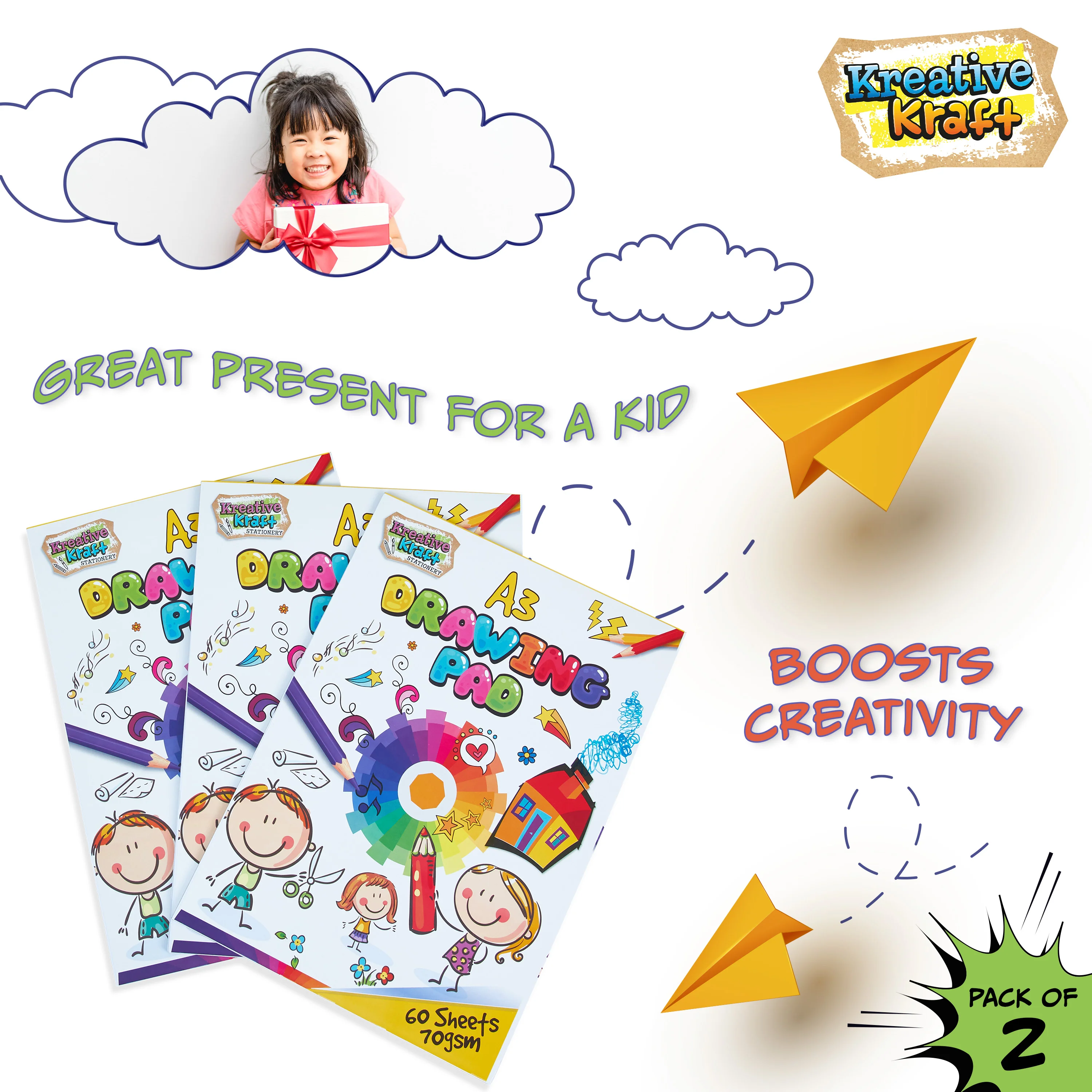 Drawing Pad for Kids, A3 70gsm Sketchbook - Pack of 2 - Image 2