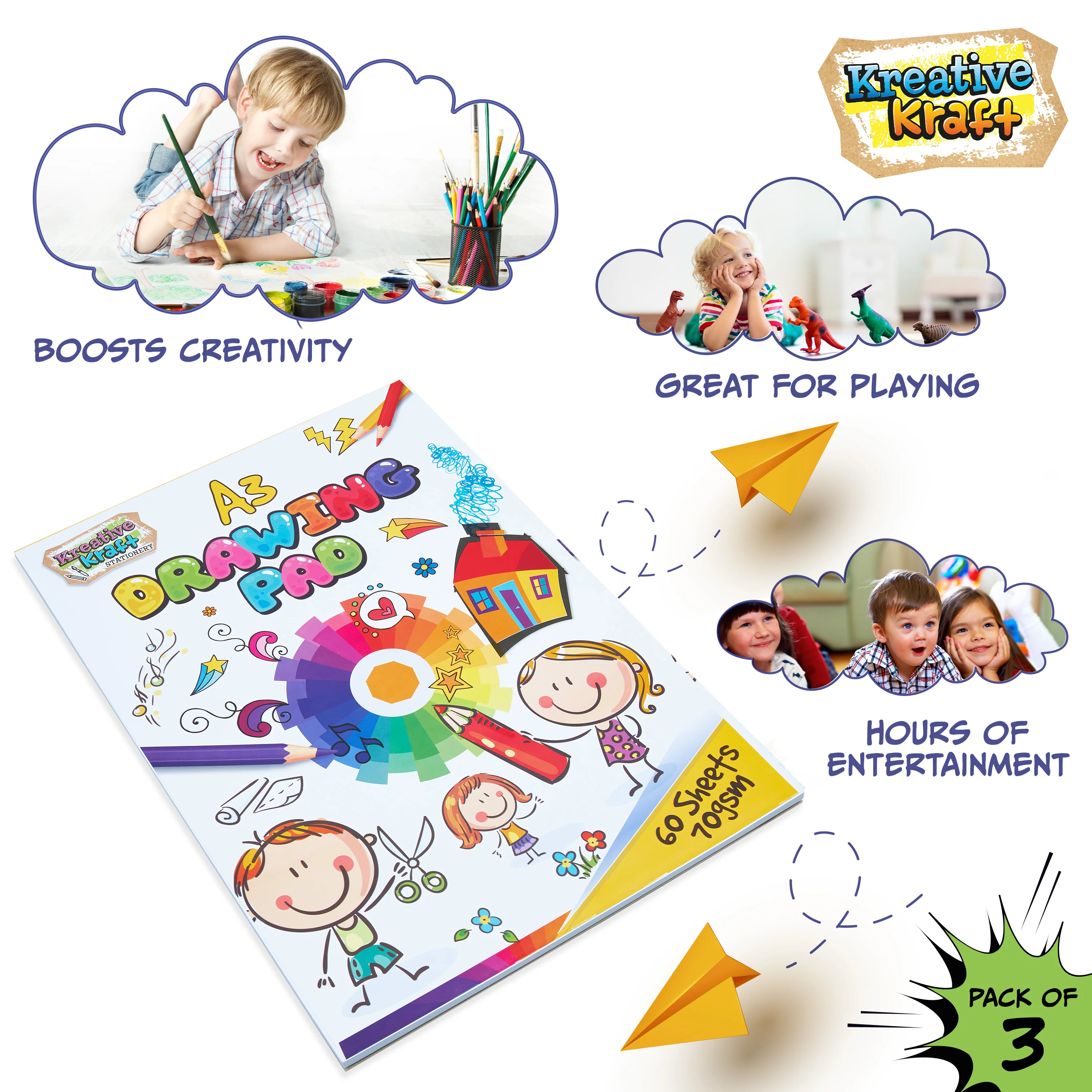 Drawing Pad for Kids, A3 70gsm Sketchbook - Pack of 3 - Image 4