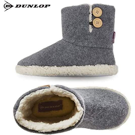 Dunlop Faux Sheepskin Warm Memory Foam Indoor Outdoor Bootie Slippers for Ladies - Image 14