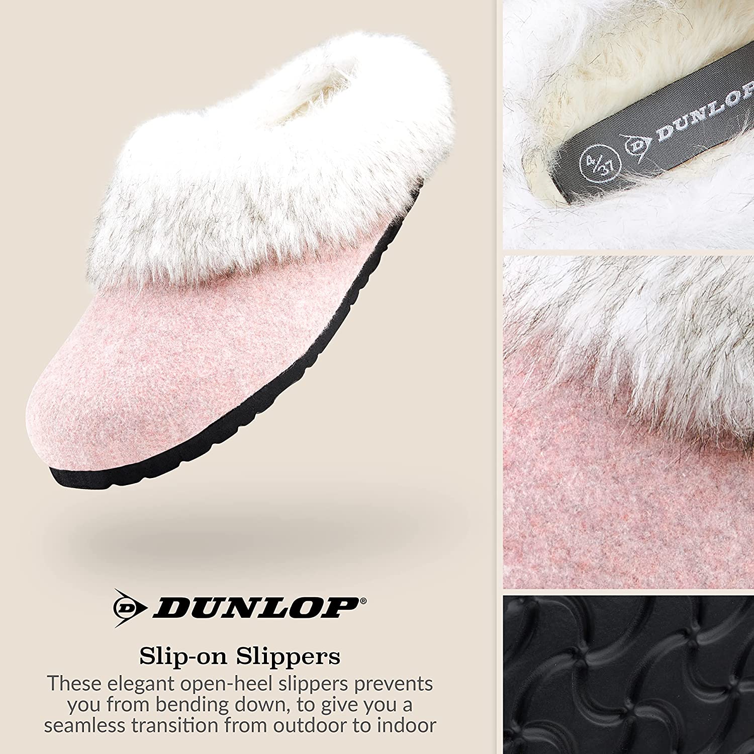 Dunlop Ladies Slippers, Fluffy Slippers Women Faux Fur, House Shoes Indoor Outdoor - Image 5