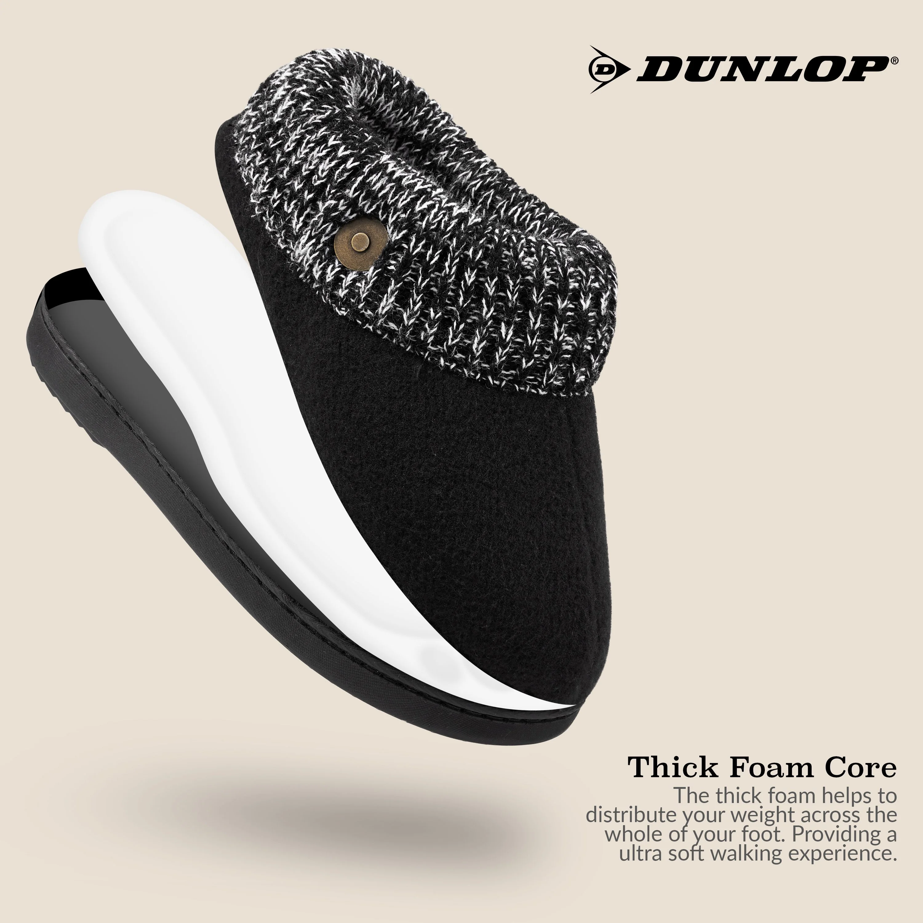 Dunlop Ladies Slippers, Memory Foam Fleece Lined House Shoes, Non Slip Rubber Sole - Image 5