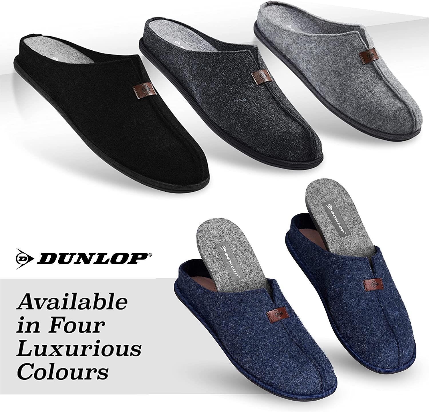 Dunlop Mens Slippers, Felt Slip On Mules Men's Slippers - Image 10