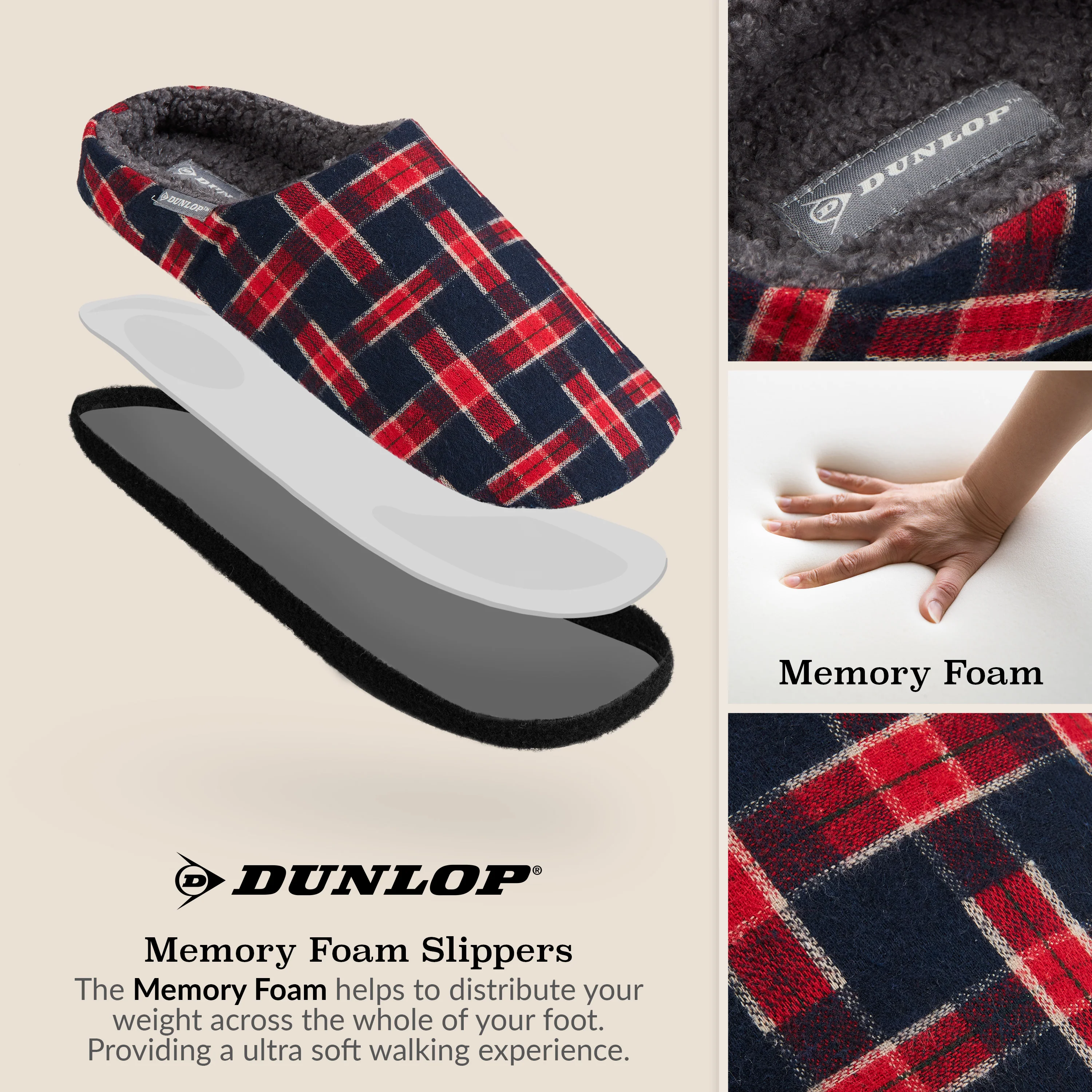 Dunlop Mens,Comfy Memory Foam Slippers,Warm Faux Sheepskin Anti Slip House Shoes - Image 11