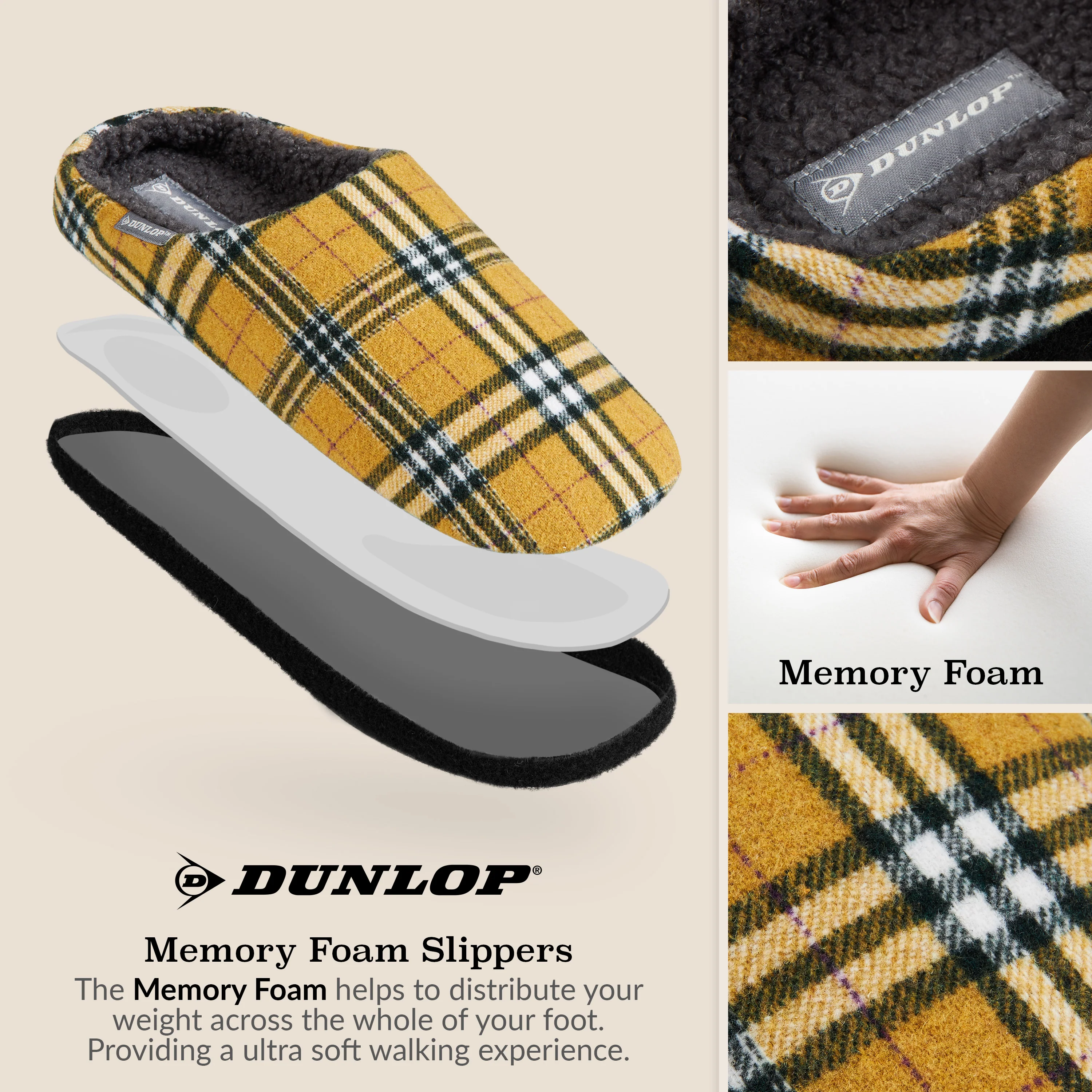 Dunlop Mens,Comfy Memory Foam Slippers,Warm Faux Sheepskin Anti Slip House Shoes - Image 18