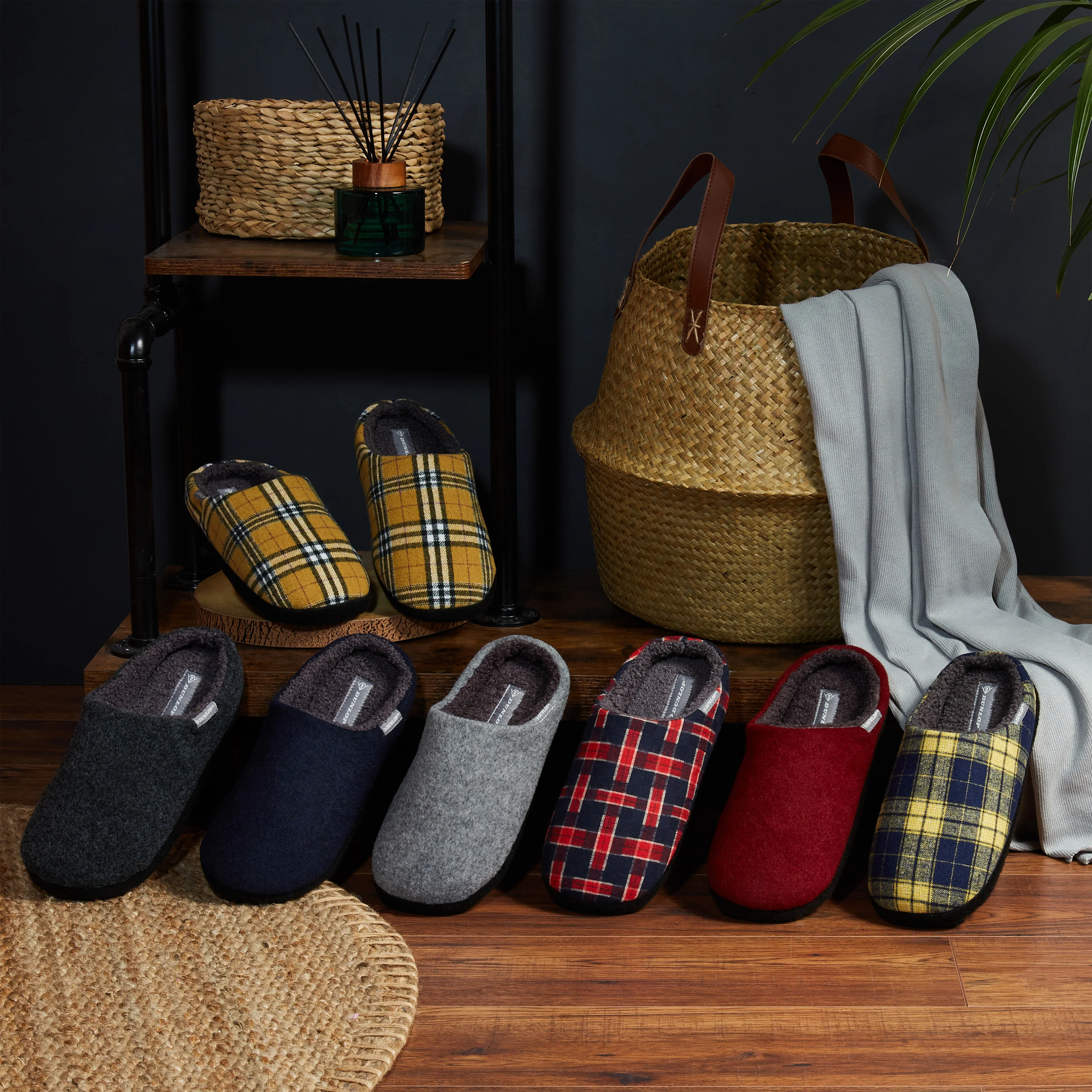 Dunlop Mens,Comfy Memory Foam Slippers,Warm Faux Sheepskin Anti Slip House Shoes - Image 2