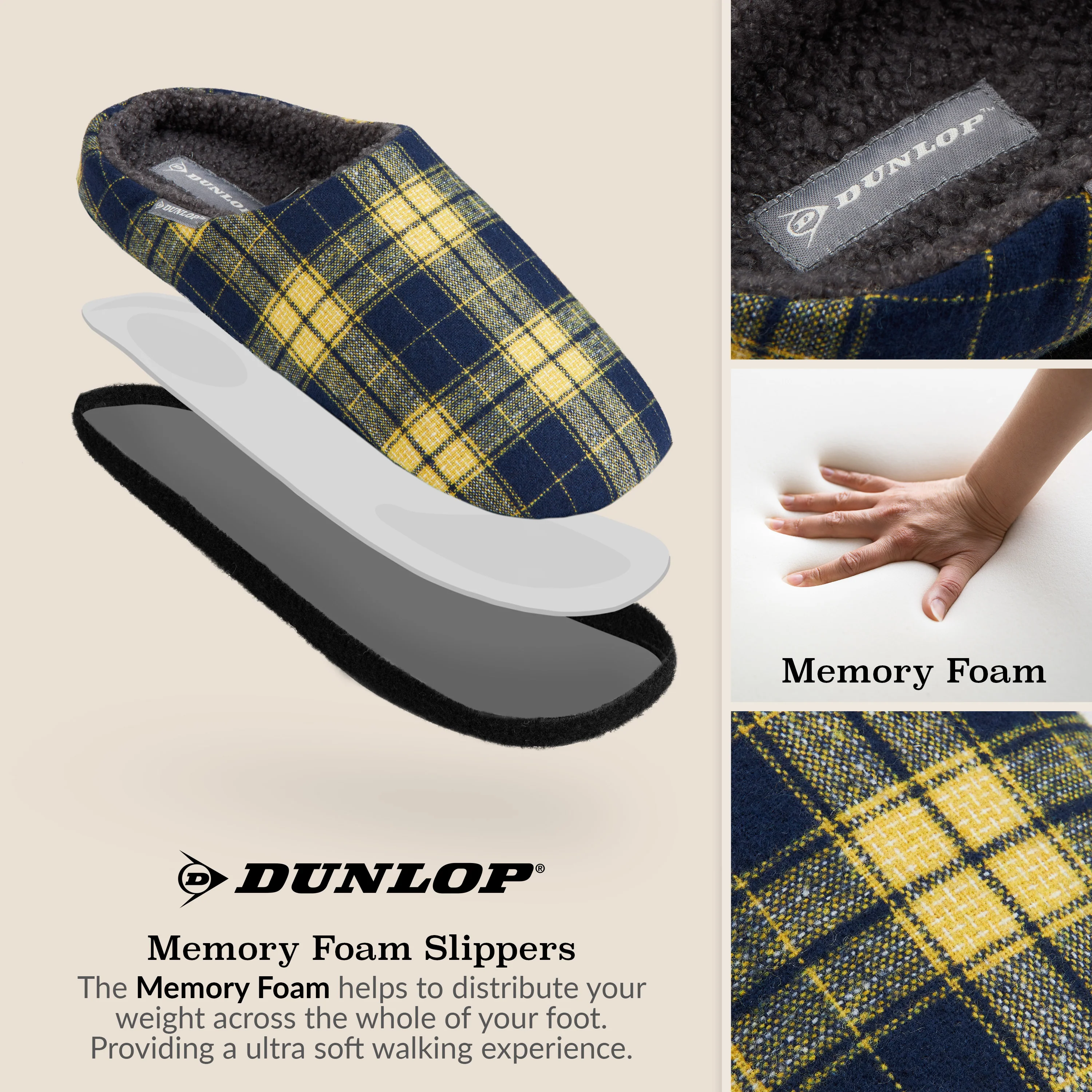 Dunlop Mens,Comfy Memory Foam Slippers,Warm Faux Sheepskin Anti Slip House Shoes - Image 4