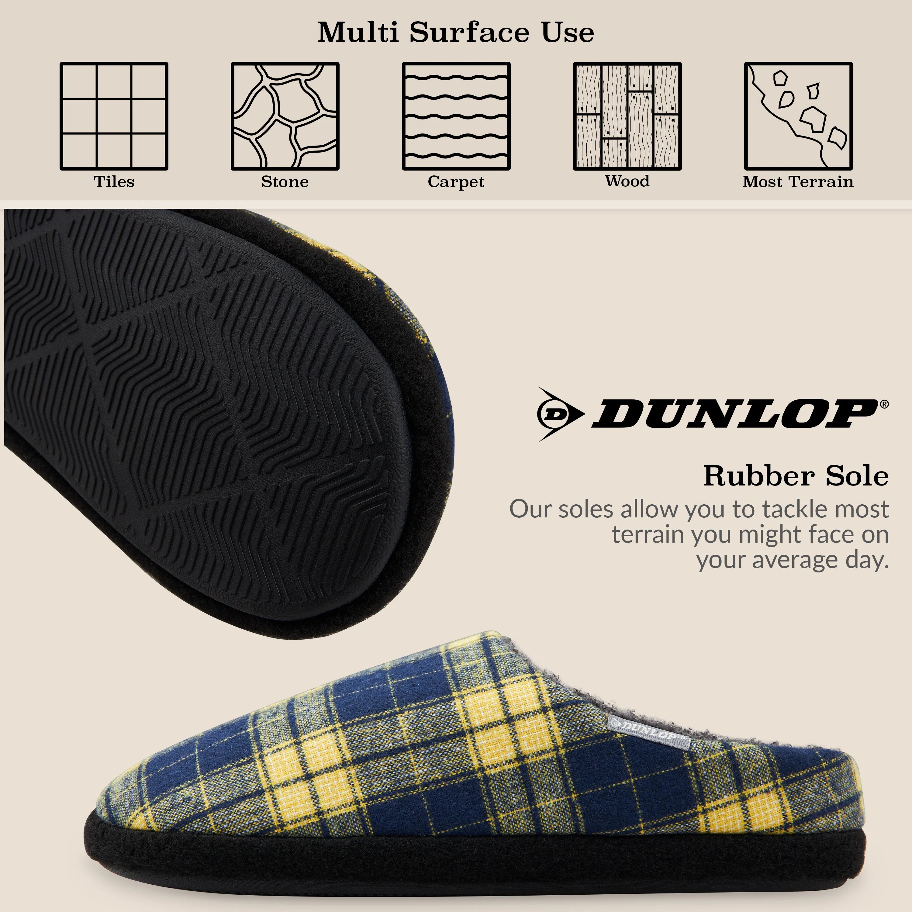 Dunlop Mens,Comfy Memory Foam Slippers,Warm Faux Sheepskin Anti Slip House Shoes - Image 6