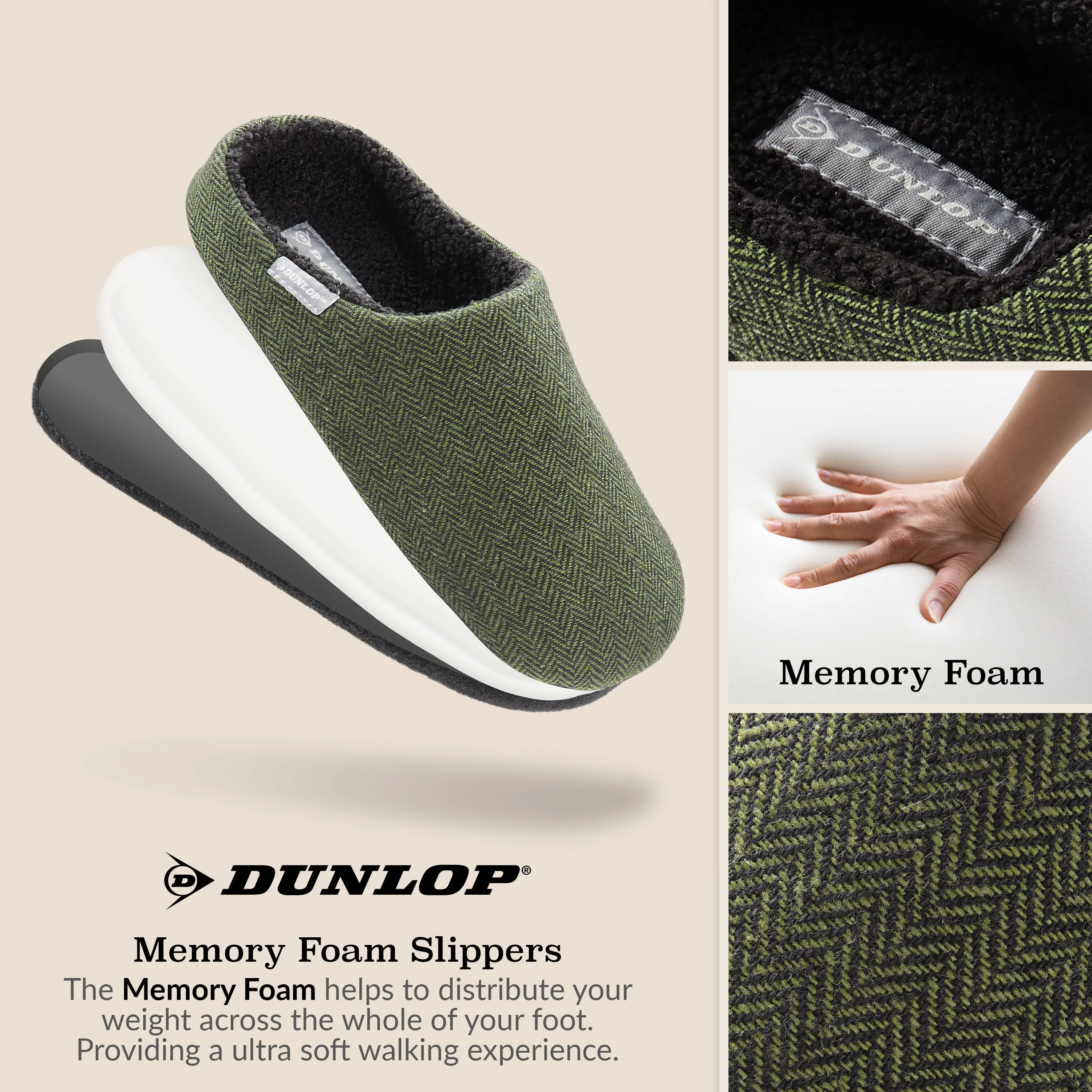 Dunlop Mens Slippers Open Back Memory Foam Fleece Lined Slipper Indoor Outdoor - Image 12