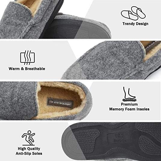 Dunlop Moccasins Loafers Faux Sheepskin Slippers with Rubber Sole for Men - Image 20