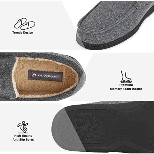 Dunlop Moccasins Loafers Faux Sheepskin Slippers with Rubber Sole for Men - Image 28