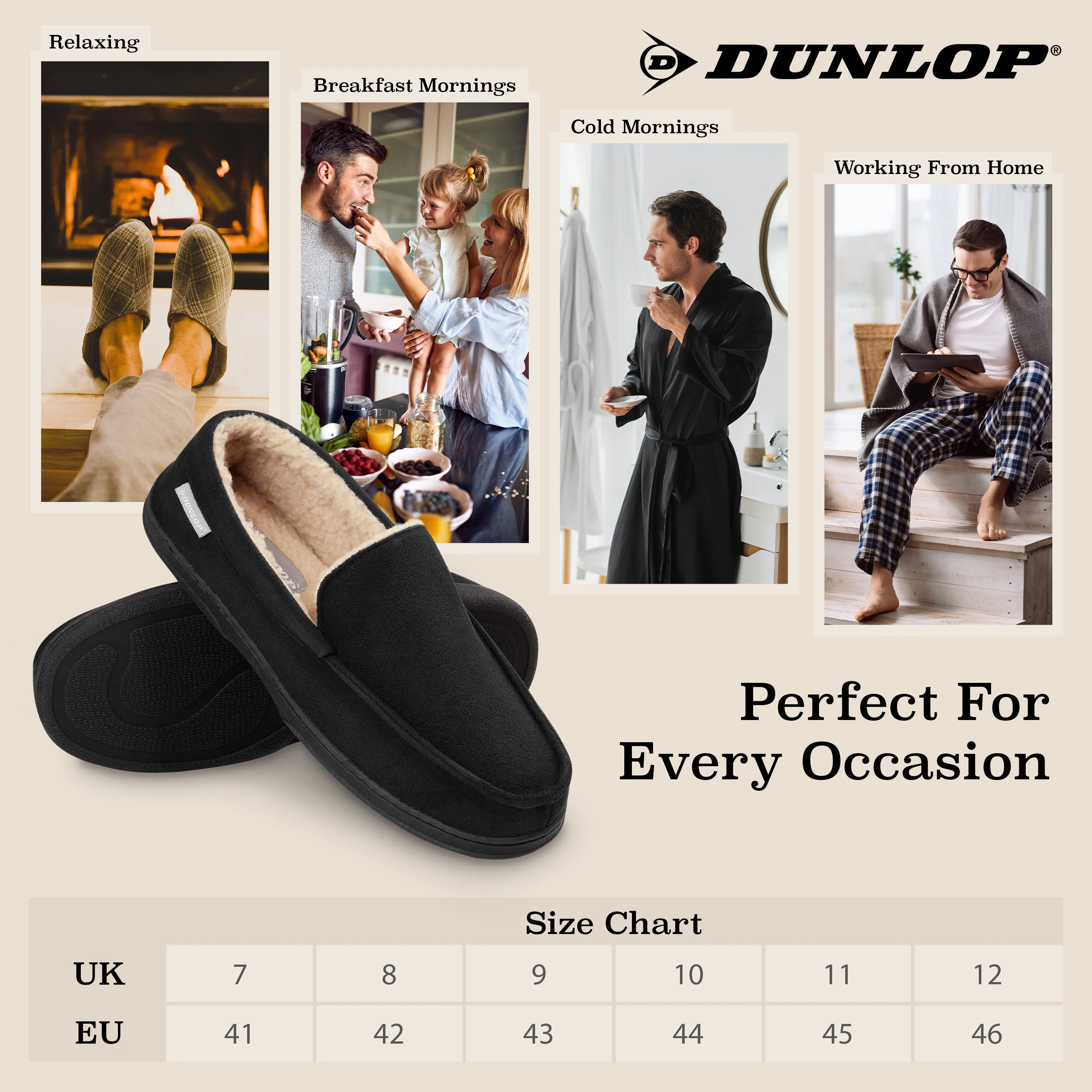 DUNLOP Moccasins Slippers Men Loafers Faux Fur Slippers Rubber Sole Memory Foam - Image 2