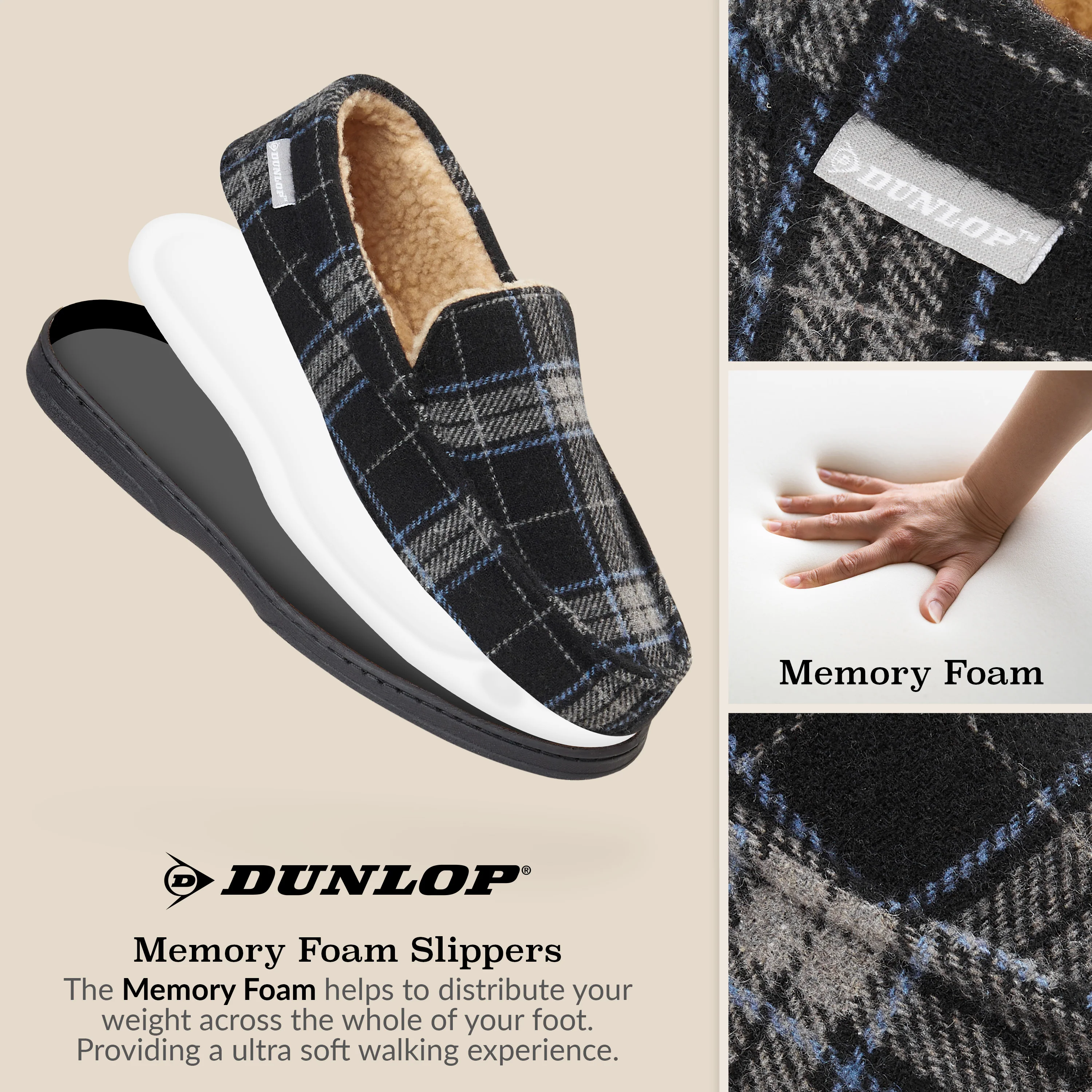DUNLOP Moccasins Slippers Men Loafers Faux Fur Slippers Rubber Sole Memory Foam - Image 5