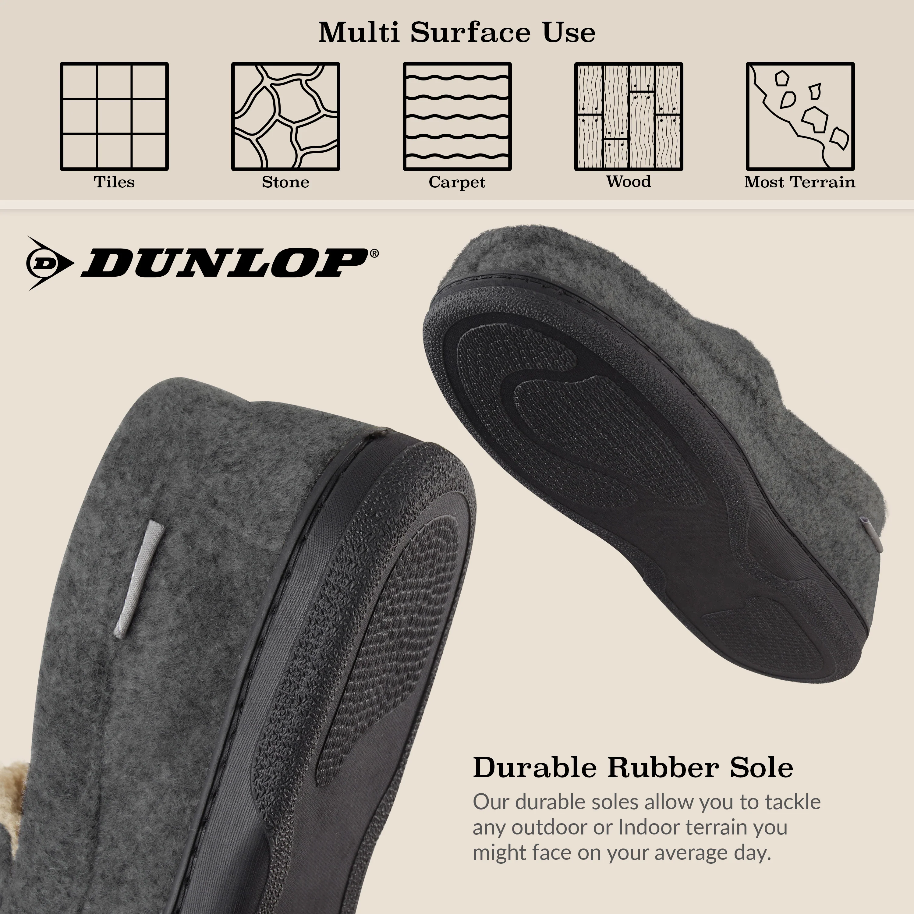 DUNLOP Moccasins Slippers Men Loafers Faux Fur Slippers Rubber Sole Memory Foam - Image 7