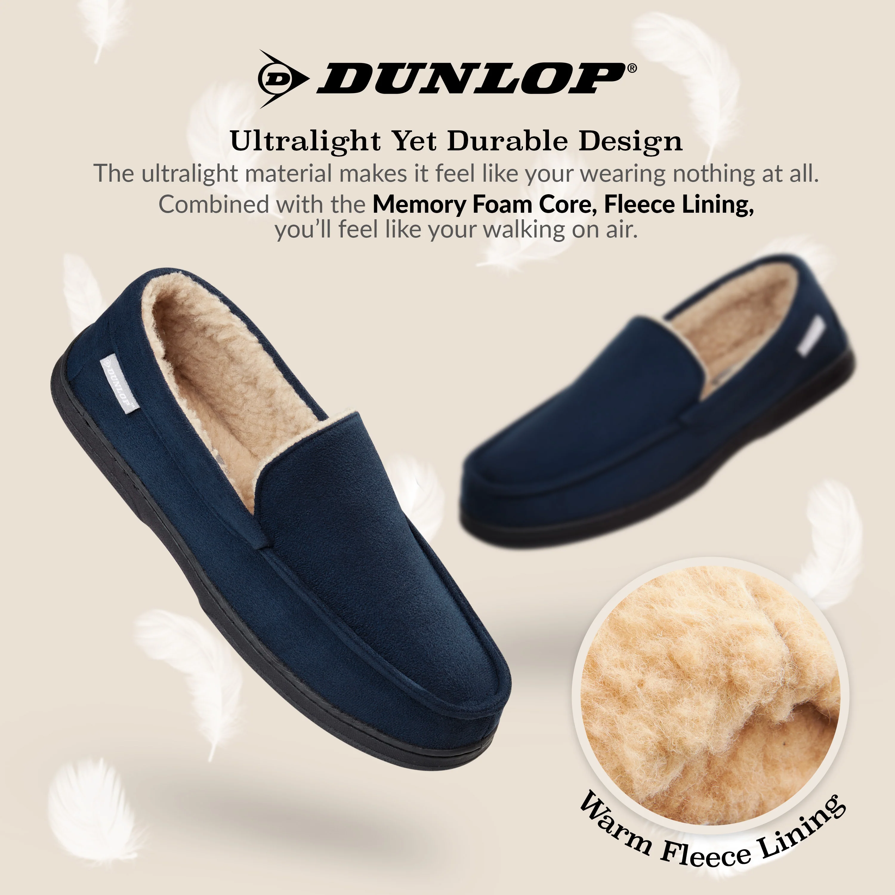 DUNLOP Moccasins Slippers Men Loafers Faux Fur Slippers Rubber Sole Memory Foam - Image 9
