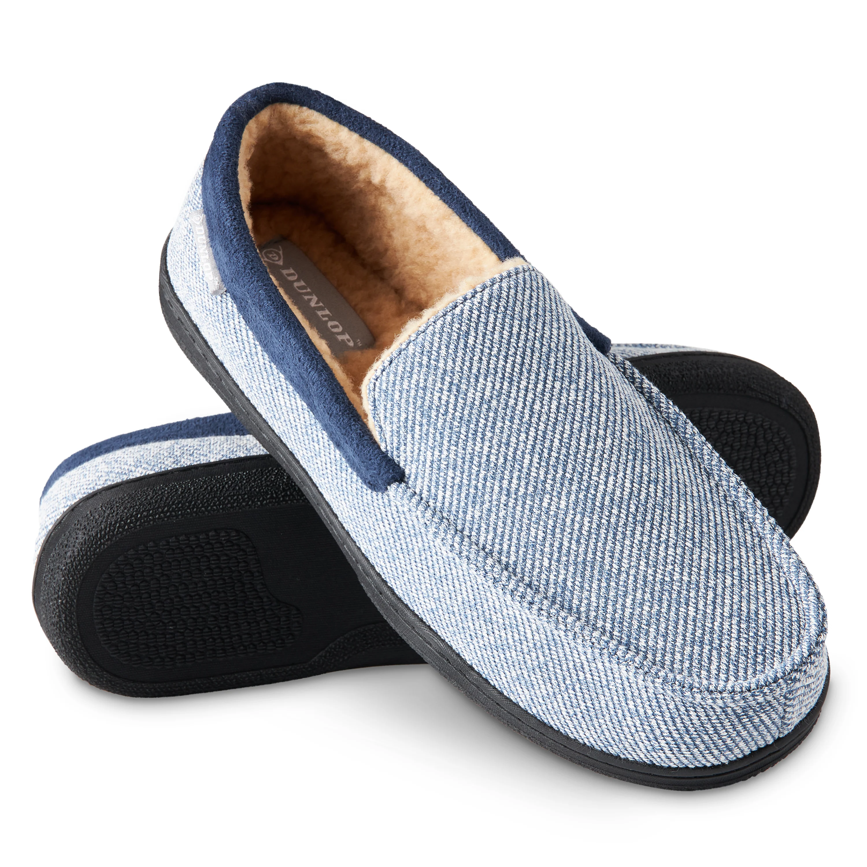 DUNLOP Moccasins Slippers Men Loafers Faux Fur Slippers Rubber Sole Memory Foam