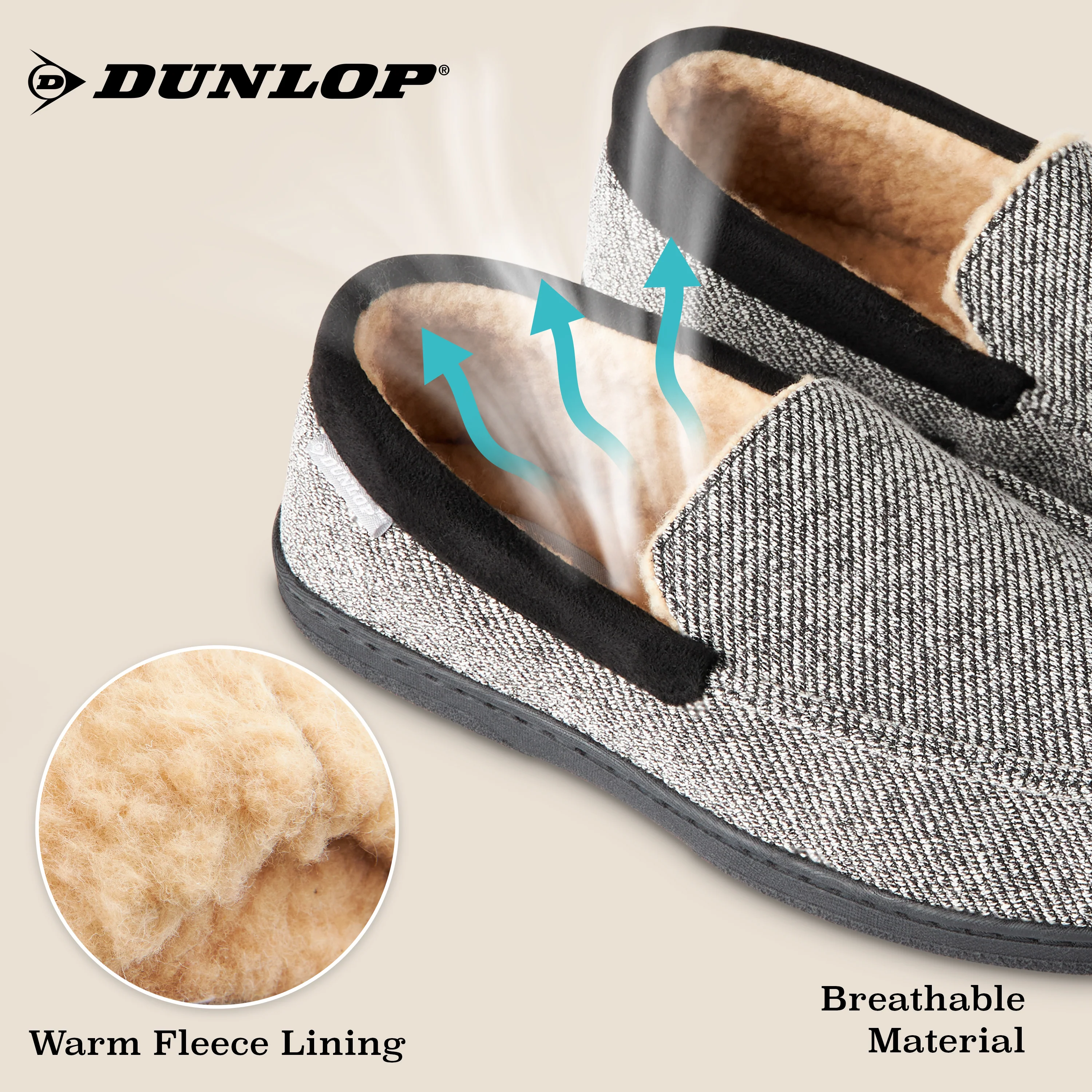 DUNLOP Moccasins Slippers Men Loafers Faux Fur Slippers Rubber Sole Memory Foam - Image 3