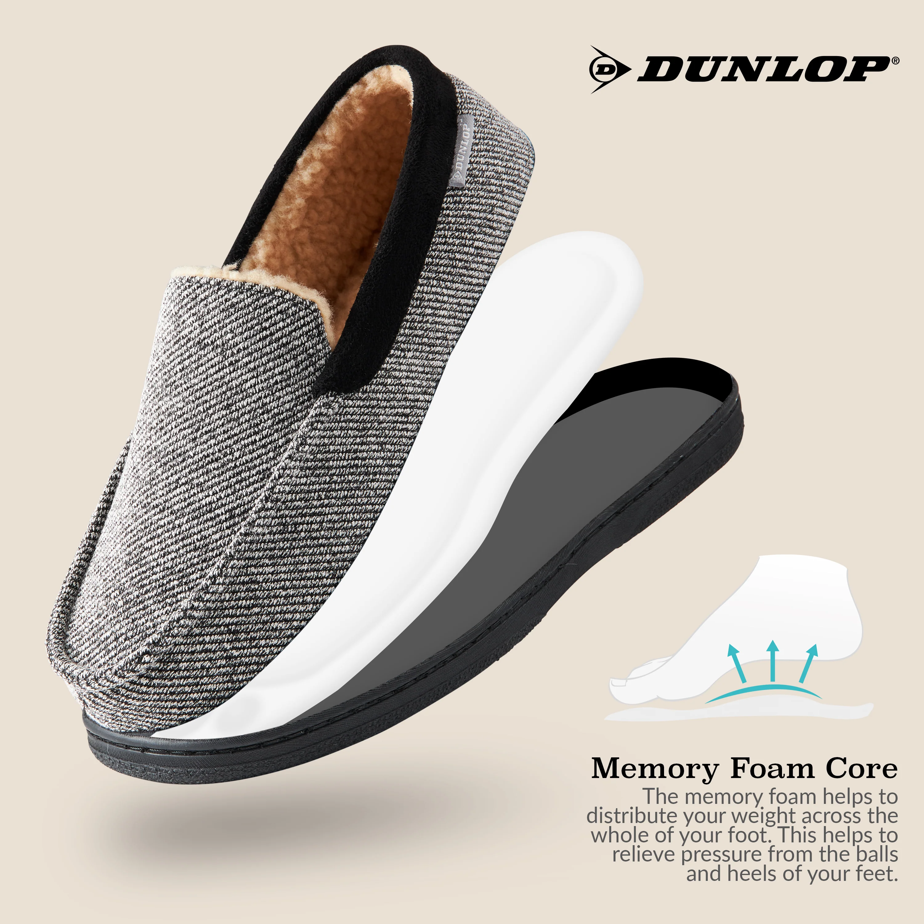 DUNLOP Moccasins Slippers Men Loafers Faux Fur Slippers Rubber Sole Memory Foam - Image 4