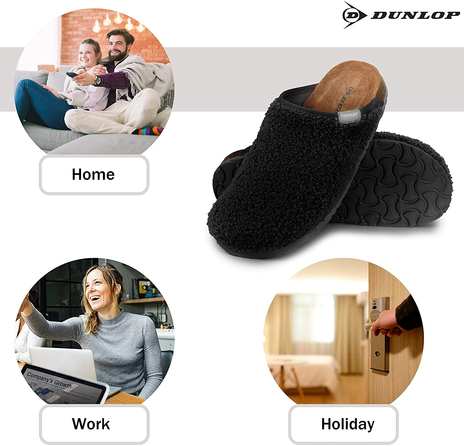 DUNLOP Slippers Warm Fuzzy Slip On Clog Slippers Comfy Mule House Shoes - Womens - Image 3