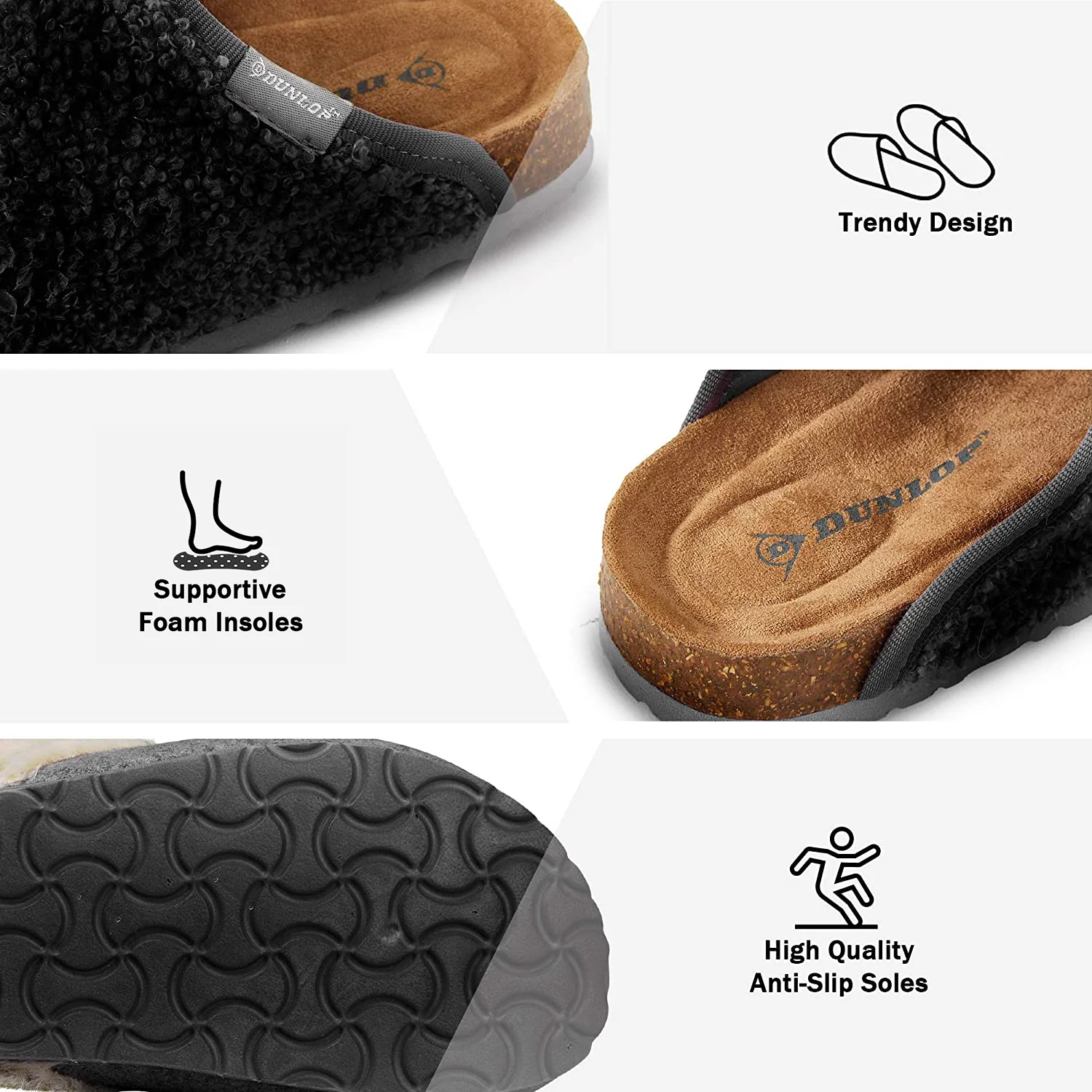 DUNLOP Slippers Warm Fuzzy Slip On Clog Slippers Comfy Mule House Shoes - Womens - Image 4