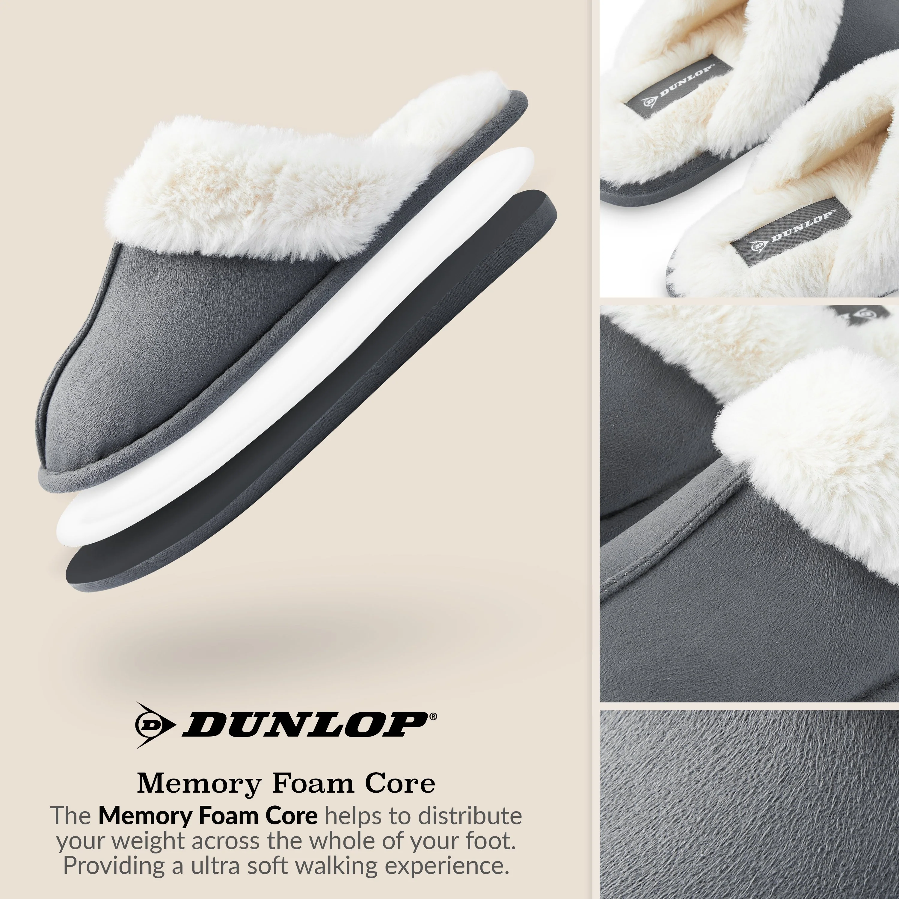 Dunlop Womens Slippers, Memory Foam Fluffy Slip On House Shoes - Image 22