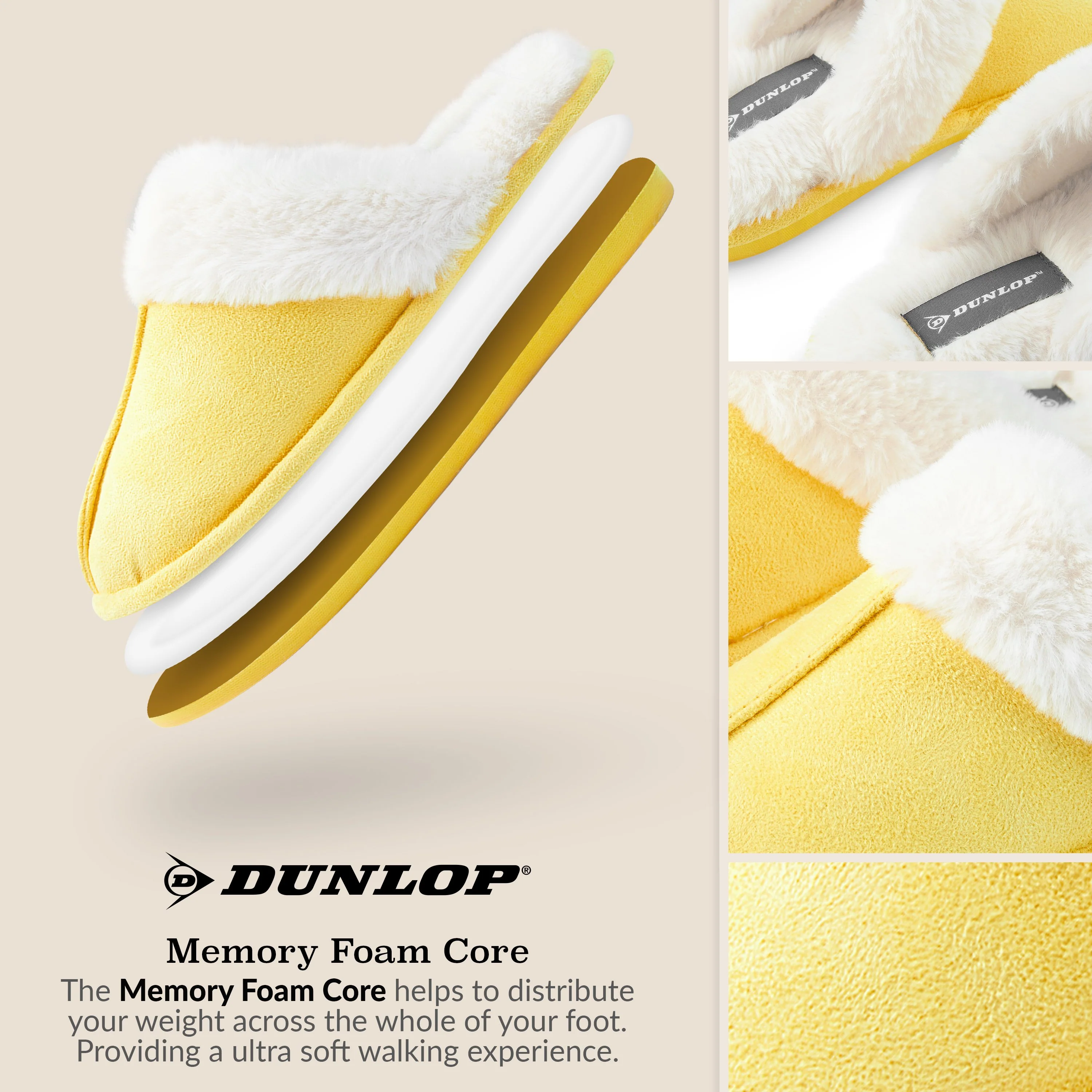 Dunlop Womens Slippers, Memory Foam Fluffy Slip On House Shoes - Image 5