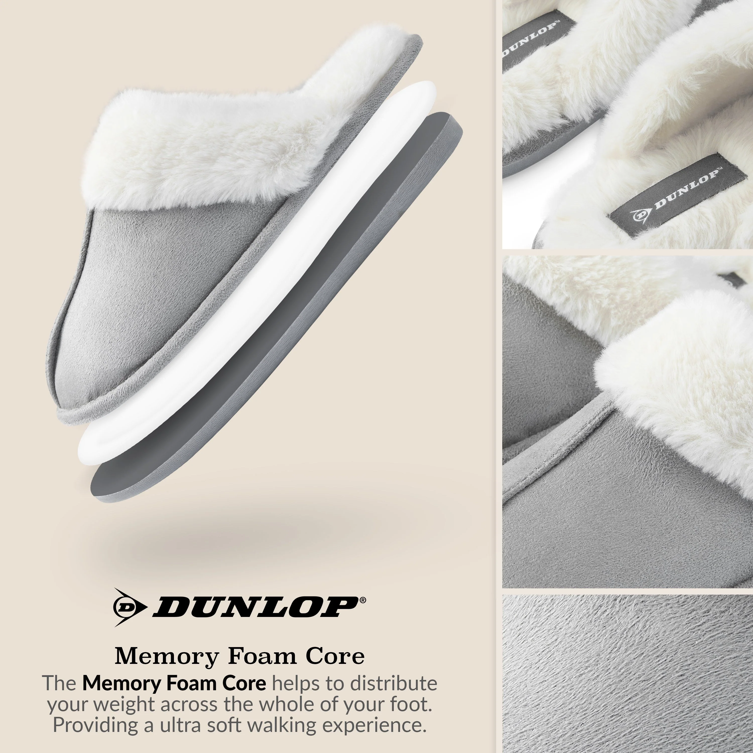 Dunlop Womens Slippers, Memory Foam Fluffy Slip On House Shoes - Image 8
