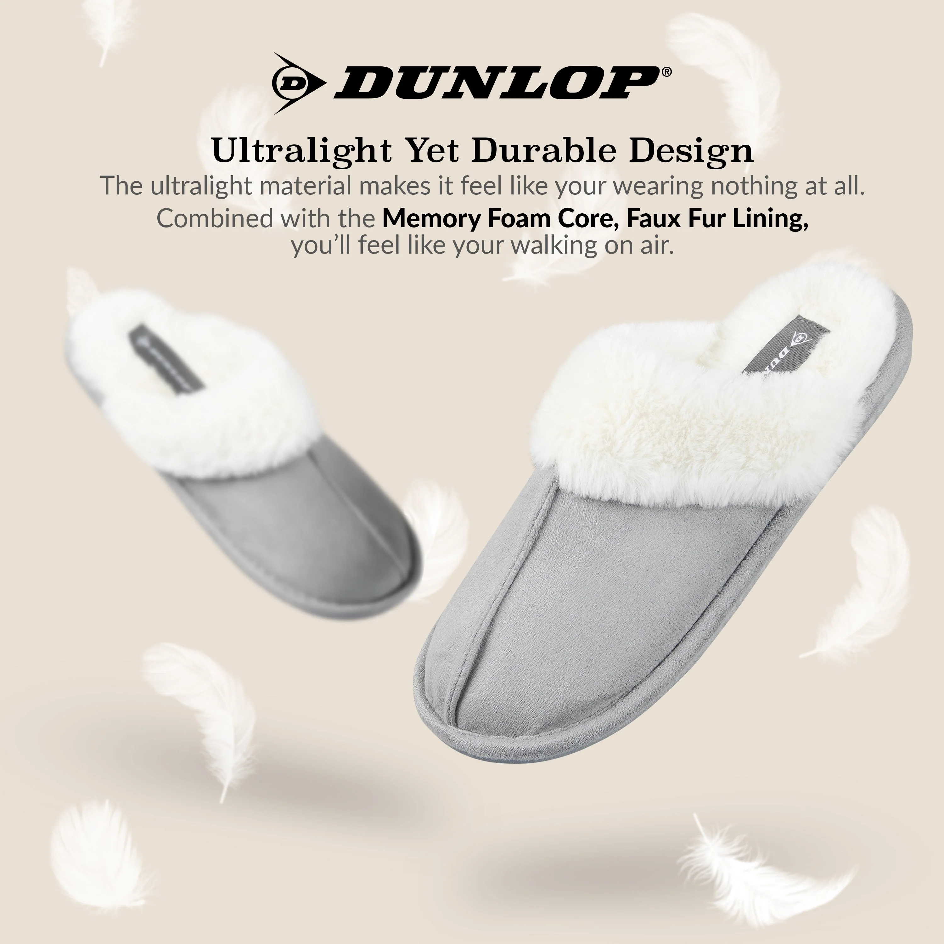 Dunlop Womens Slippers, Memory Foam Fluffy Slip On House Shoes - Image 9
