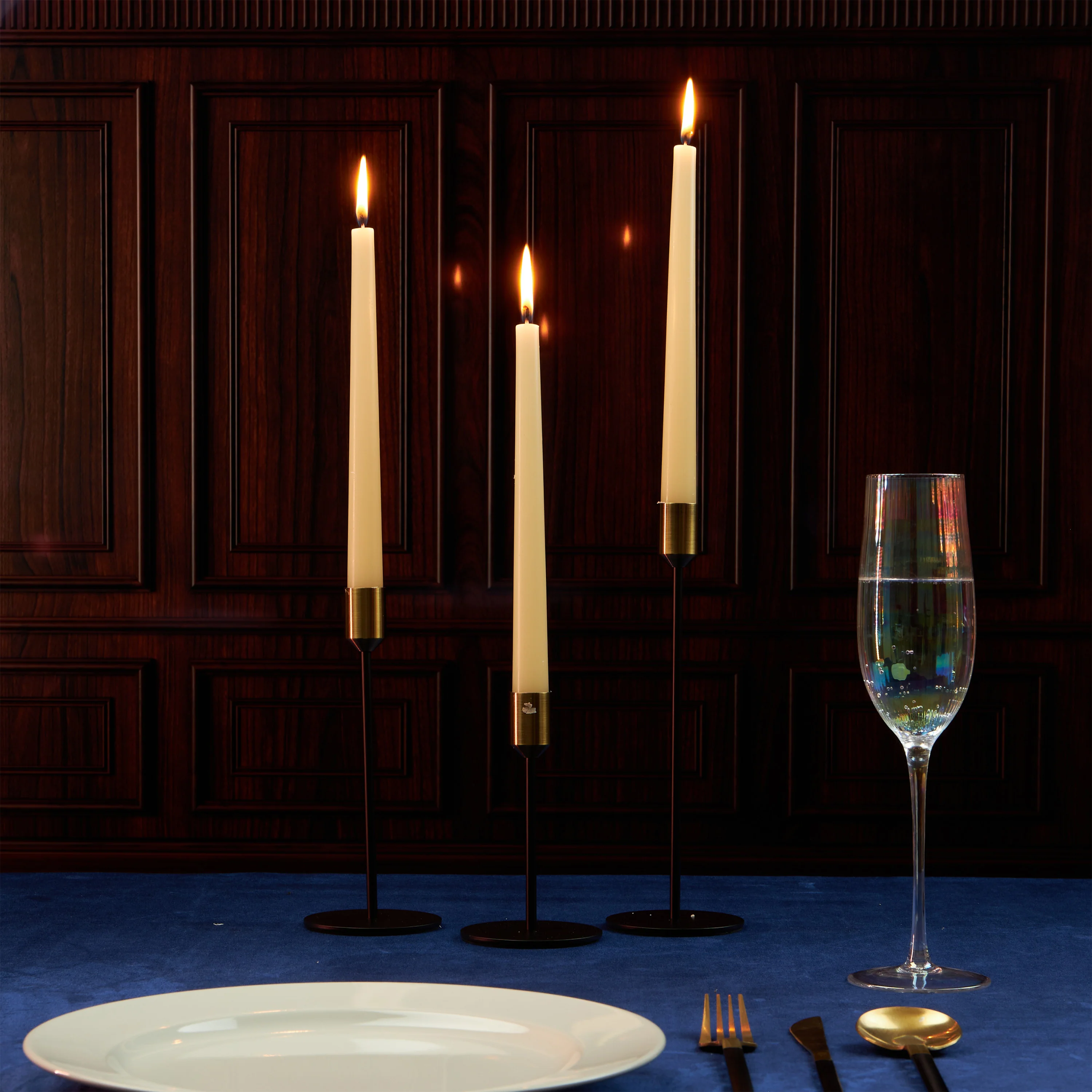ECO EXPRESS Candles Set Classic Dripless Tapered Metallic Unscented 8H Burning Time, Decorative Dinner Candles for Restaurant Home Christmas (Ivory, 10 Pack) - Image 2
