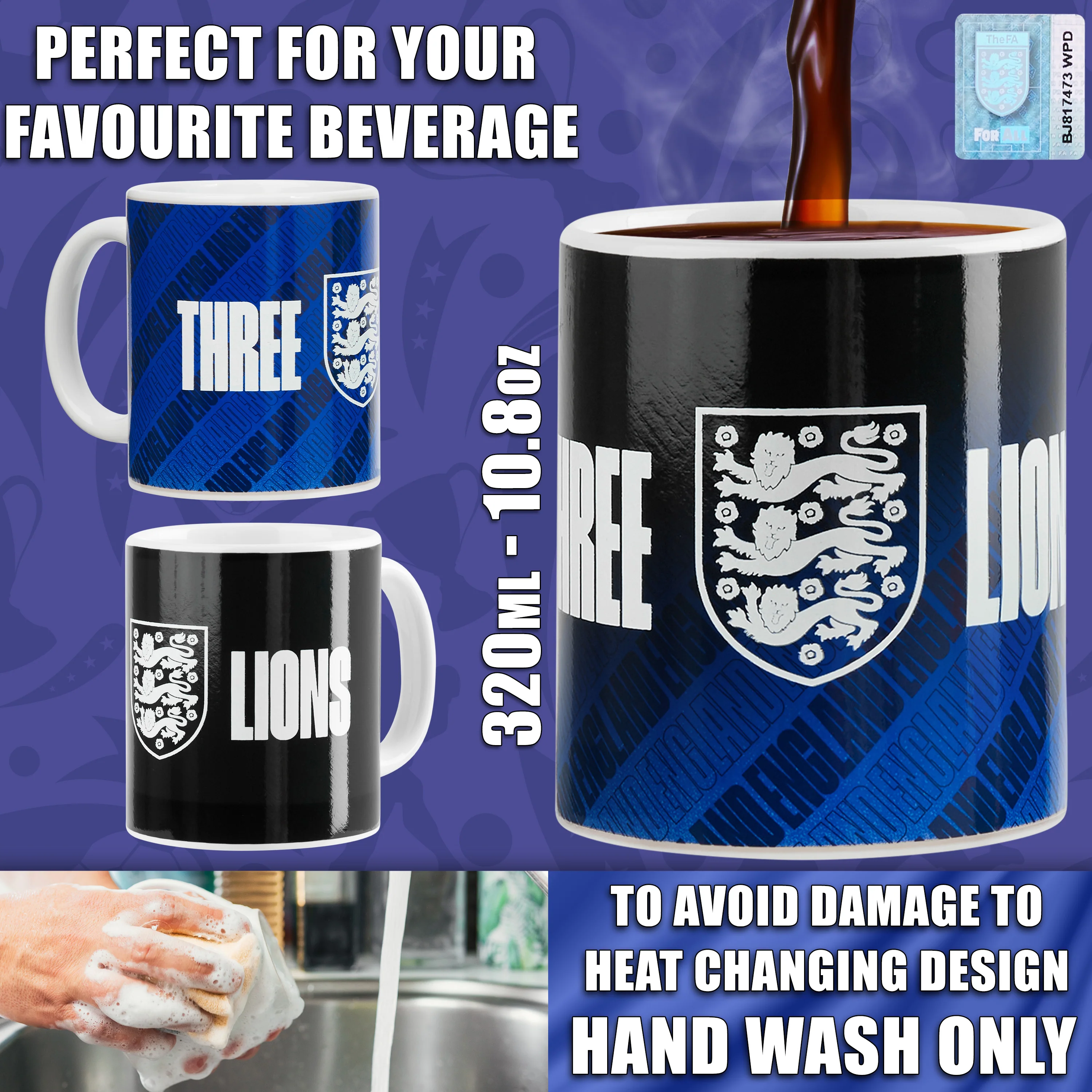England FA Coffee Mug, 320ml Ceramic Heat Colour Changing Mug Supporters' Gear - Football Gifts - Image 6