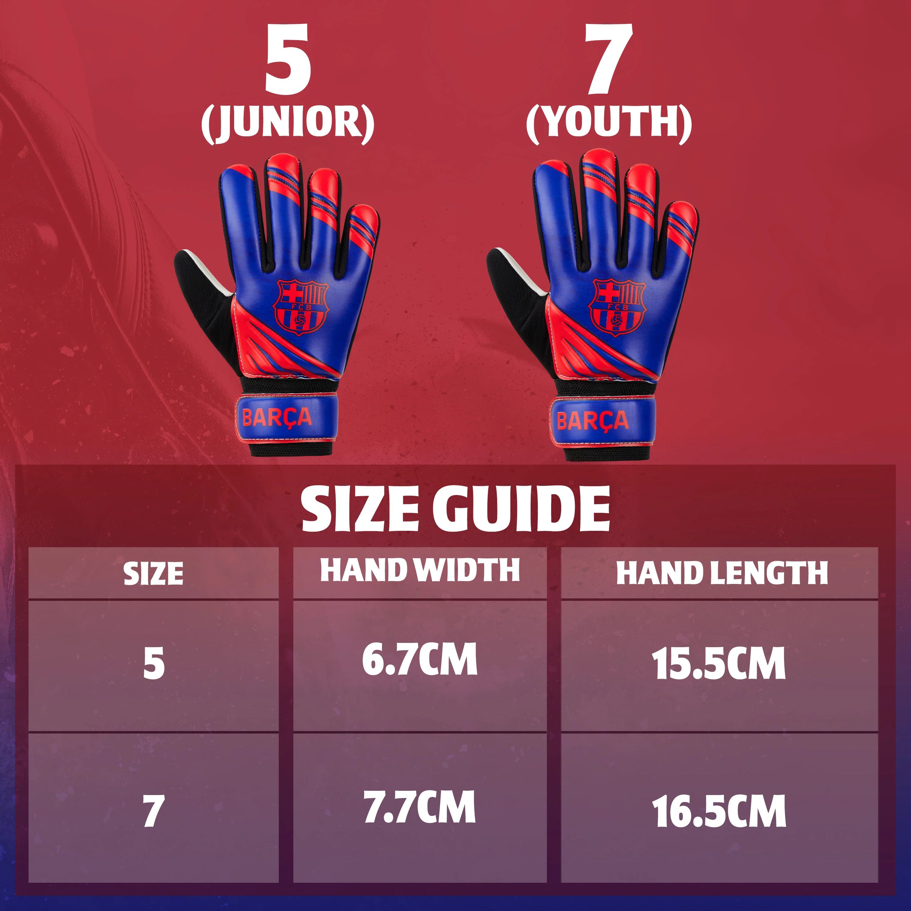 FC Barcelona Goalkeeper Gloves for Kids and Teenagers - Size 7 - Image 6